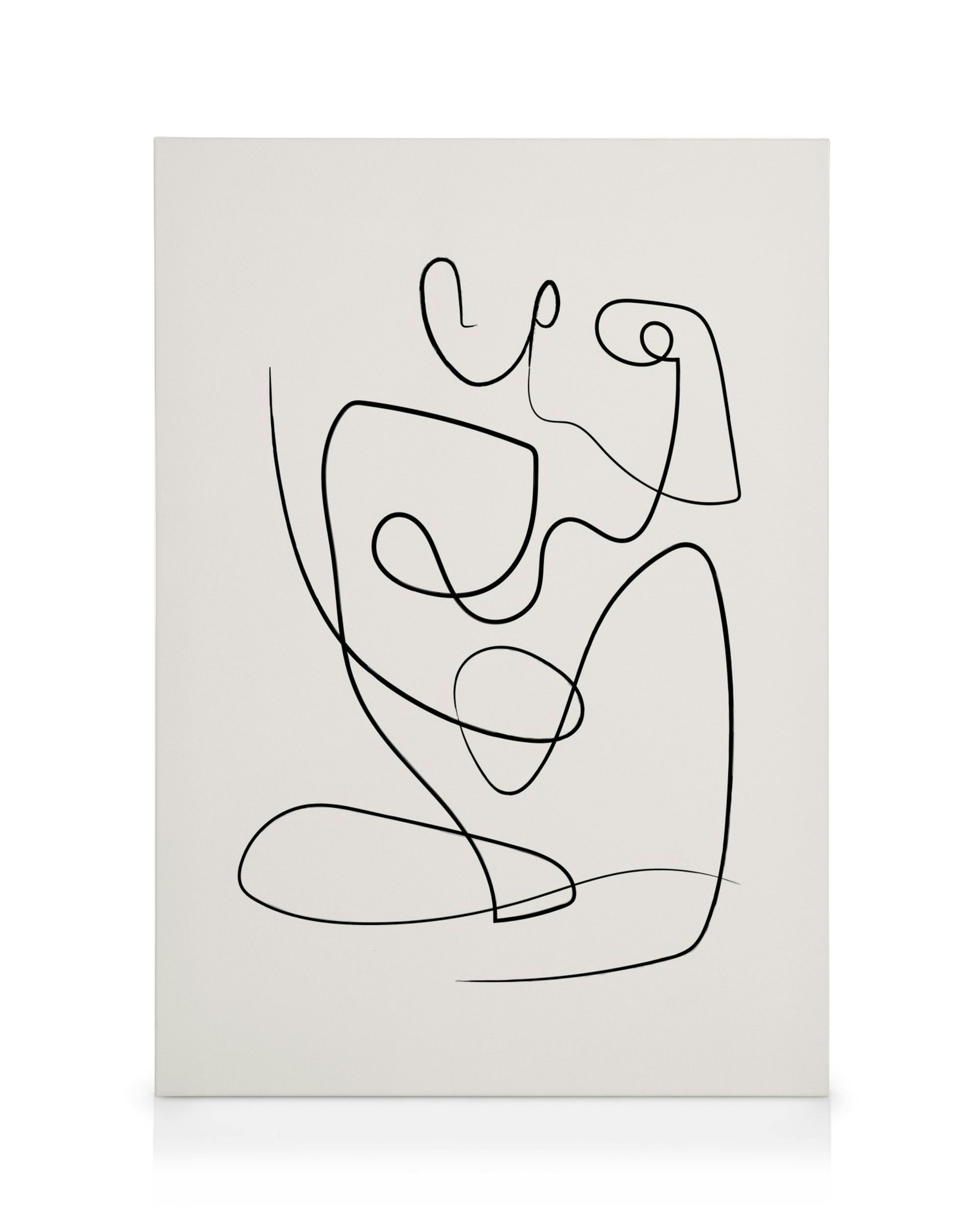 Abstract canvas print with a single continuous black line forming abstract figures on a white background