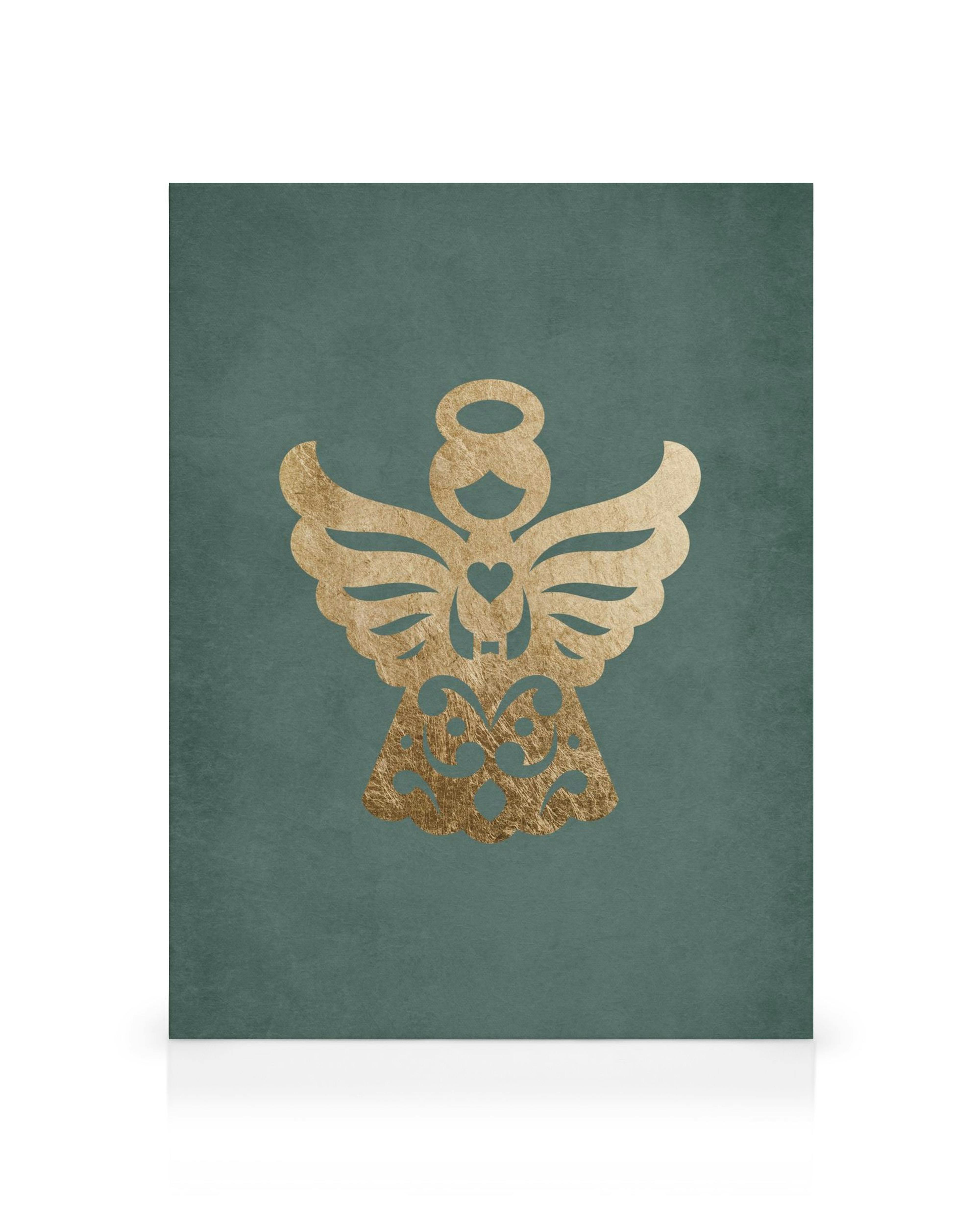 Toile ange doré, auréole et ailes sur fond bleu sarcelle texturé