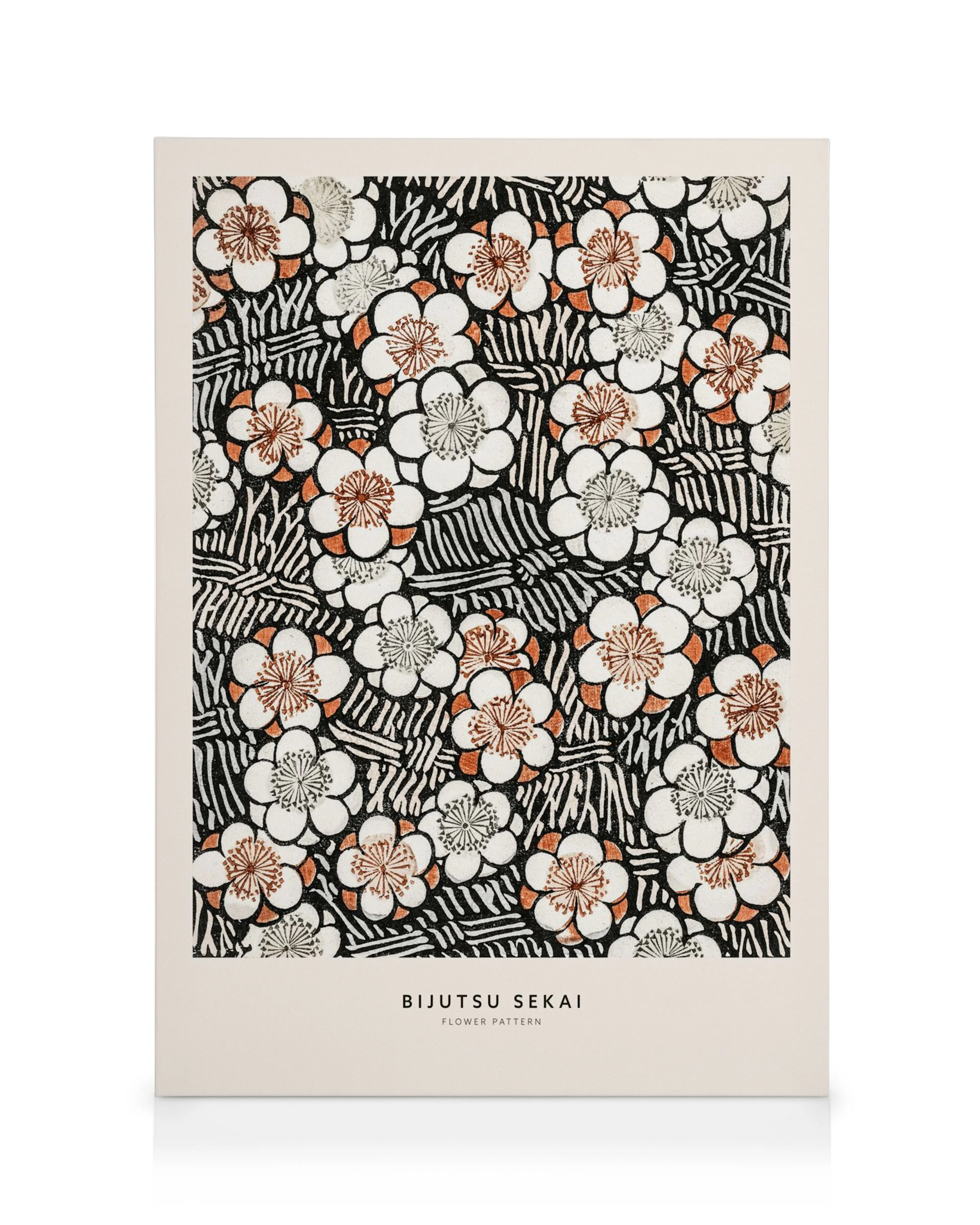 Watanabe Seitei blommönster med vita, bruna och grå blommor. Japansk konst stil.