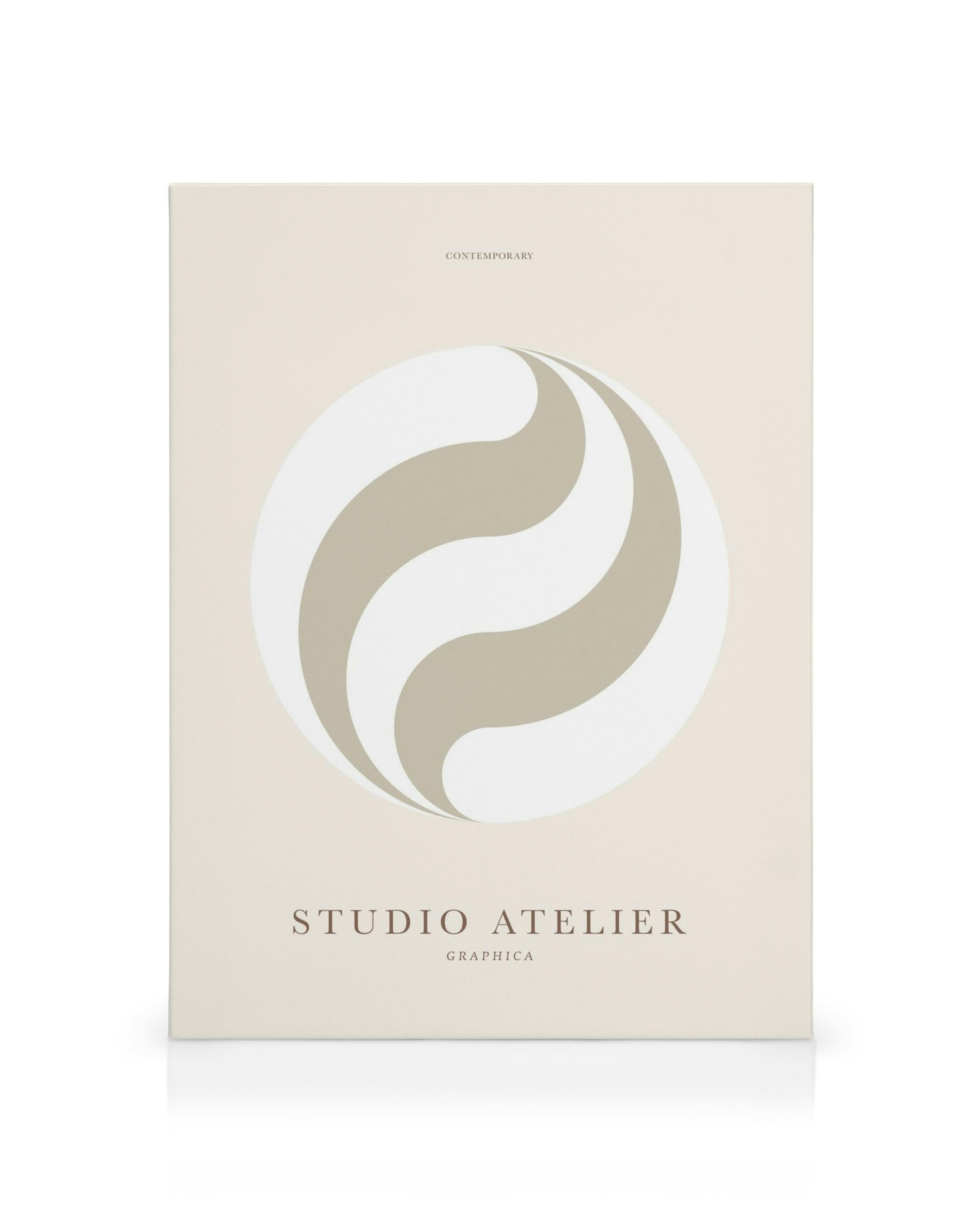 Swirly Globe canvas print with grey and white circular design on beige background