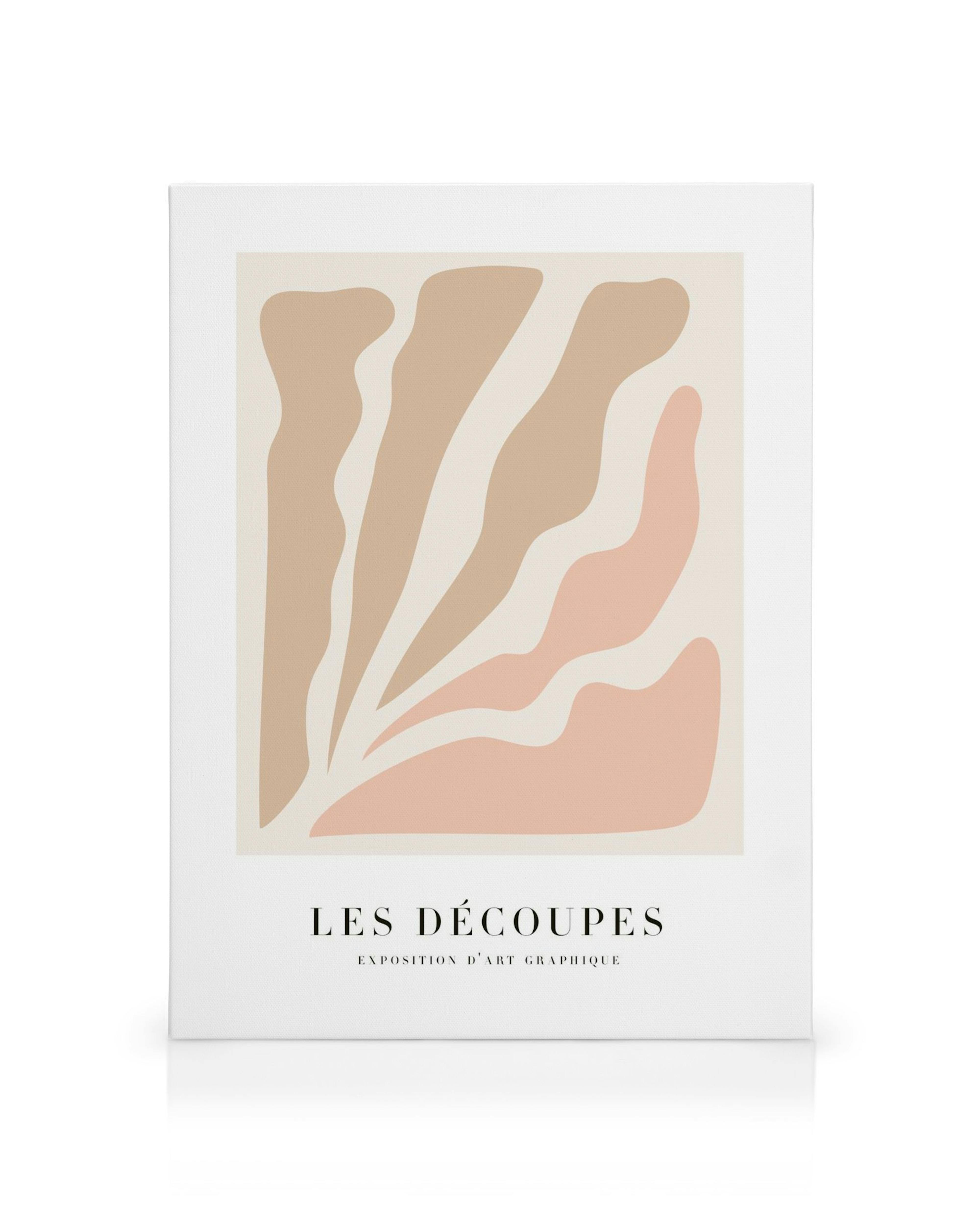 Stampa su tela Découpes No3 con forme astratte marroni e rosa su sfondo beige.