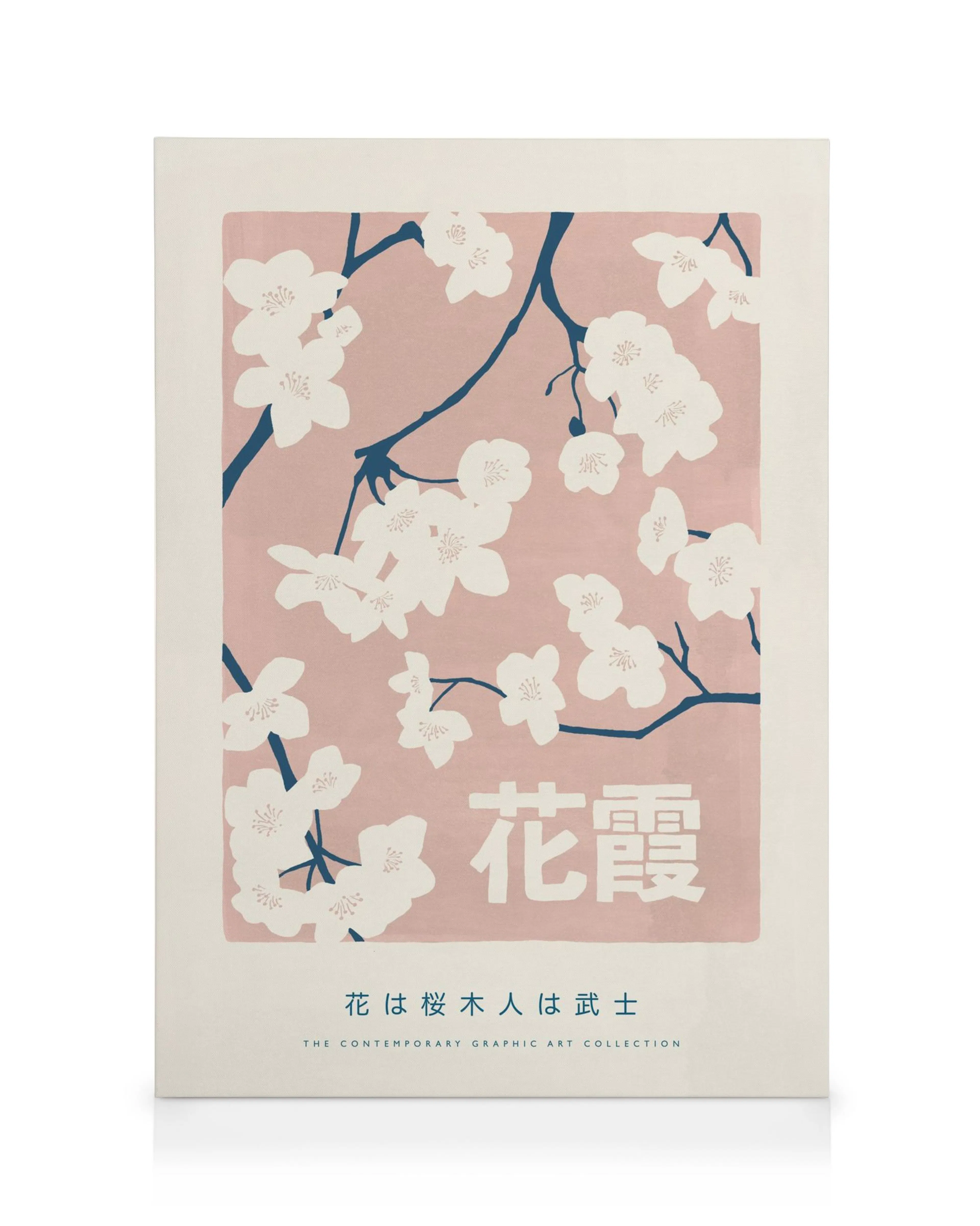Leinwandbild mit weißen Kirschblütenzweigen auf rosafarbenem Hintergrund, japanische Kunst