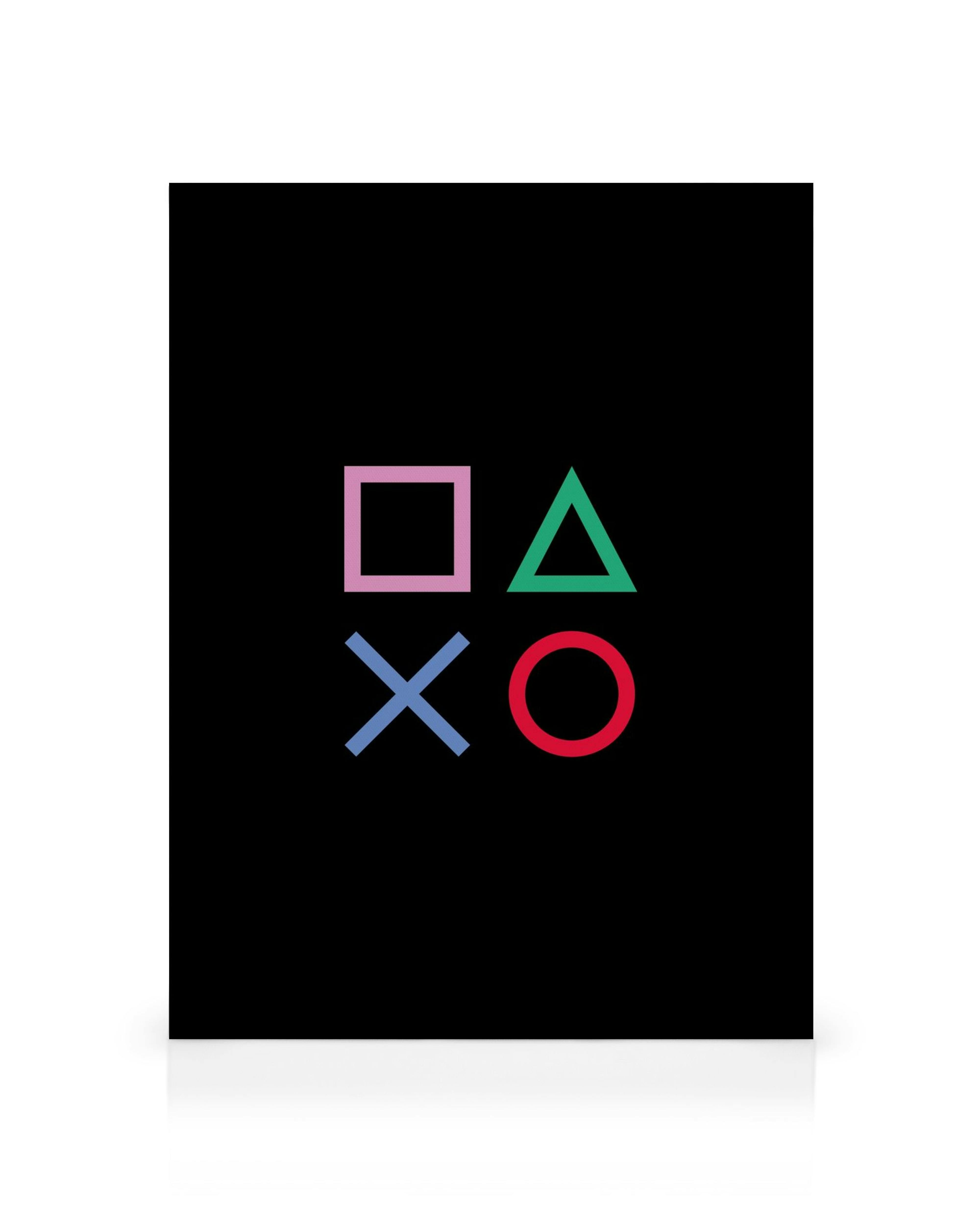 PlayStation symbols on black canvas print, gaming wall art