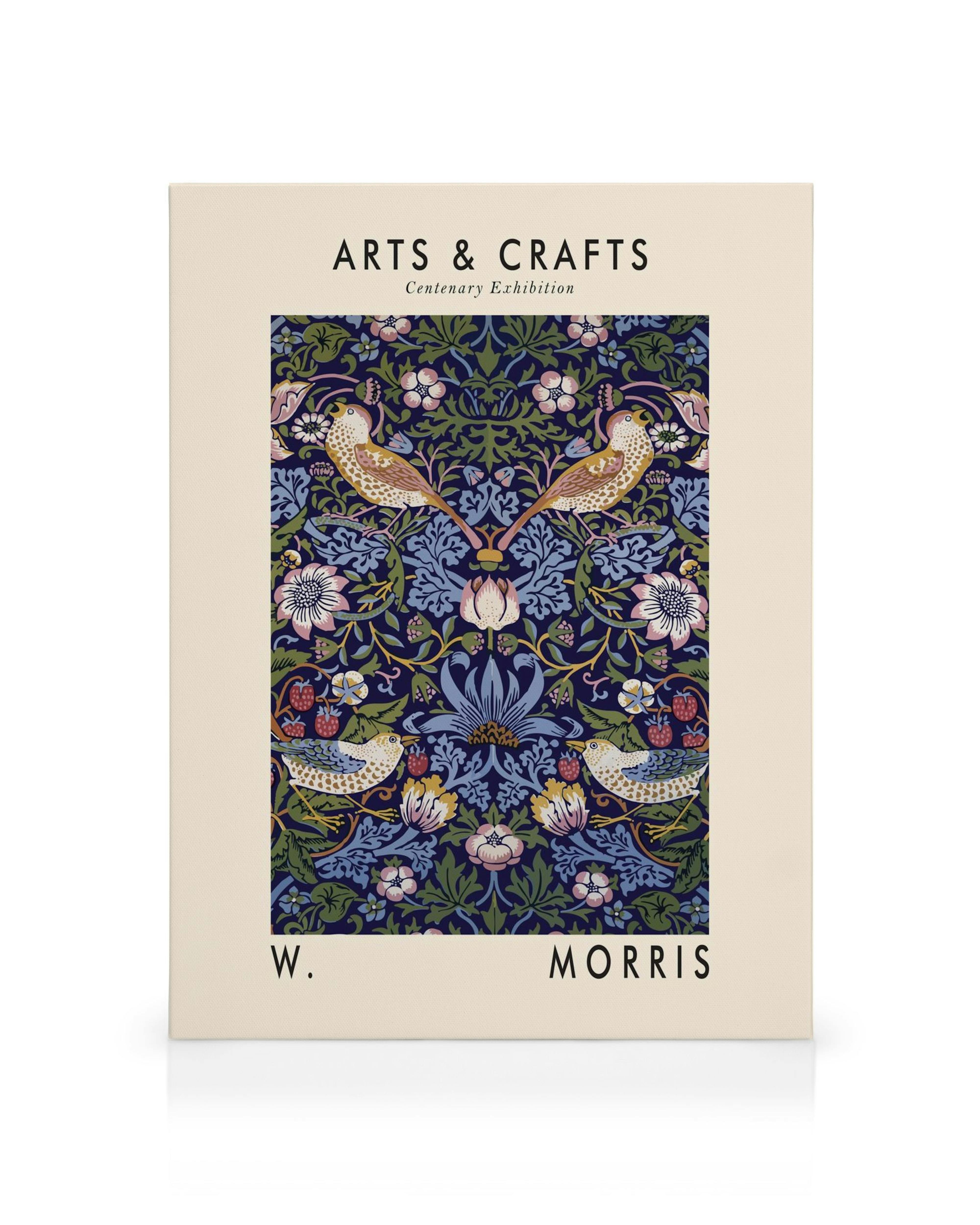 Arts & Crafts florales Leinwandbild mit Vögeln und Beeren, von W. Morris