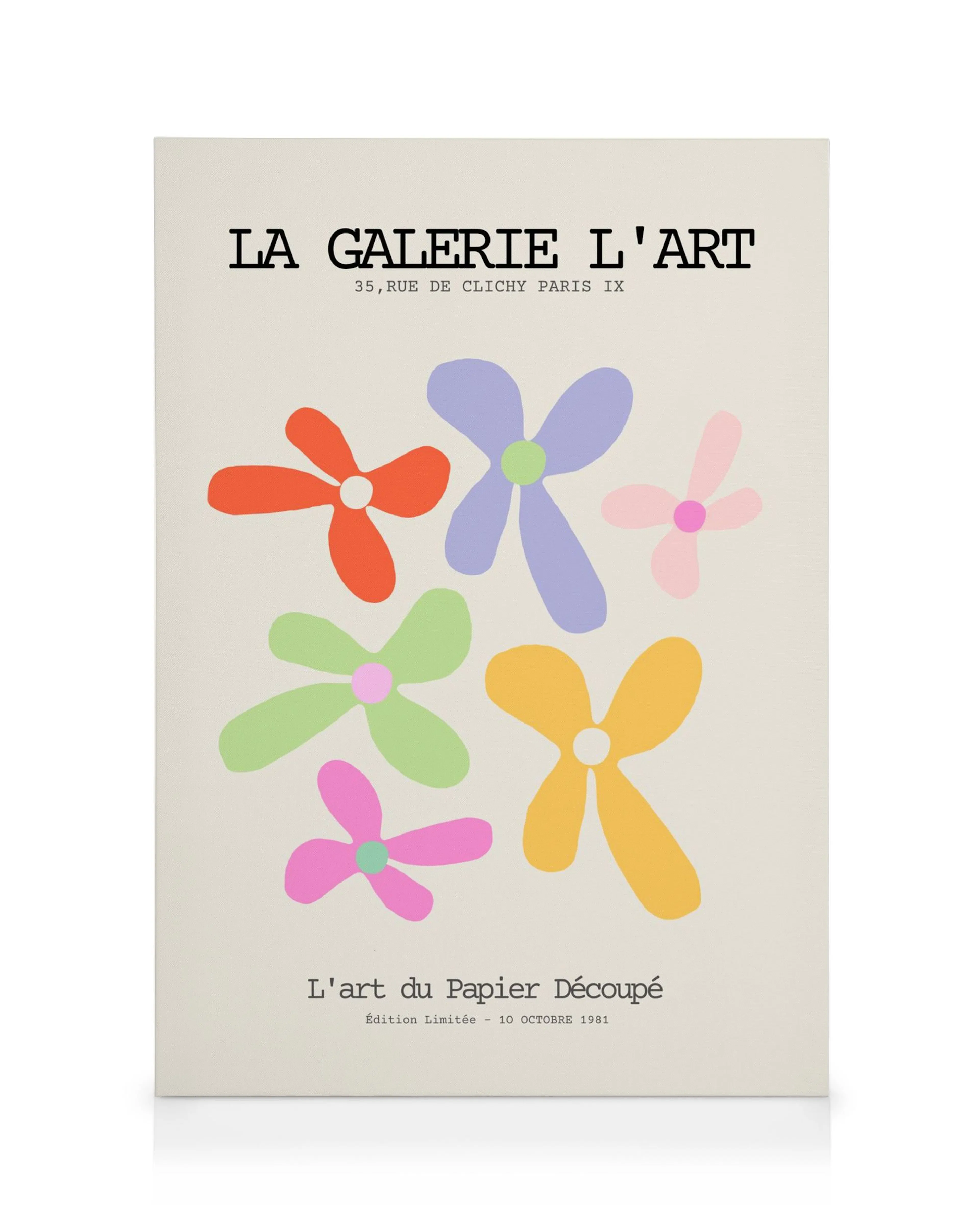 La Galerie LArt Leinwandbild mit bunten, abstrahierten Blumenmotiven auf beigefarbenem Hintergrund, ideal für moderne Wohnkultur