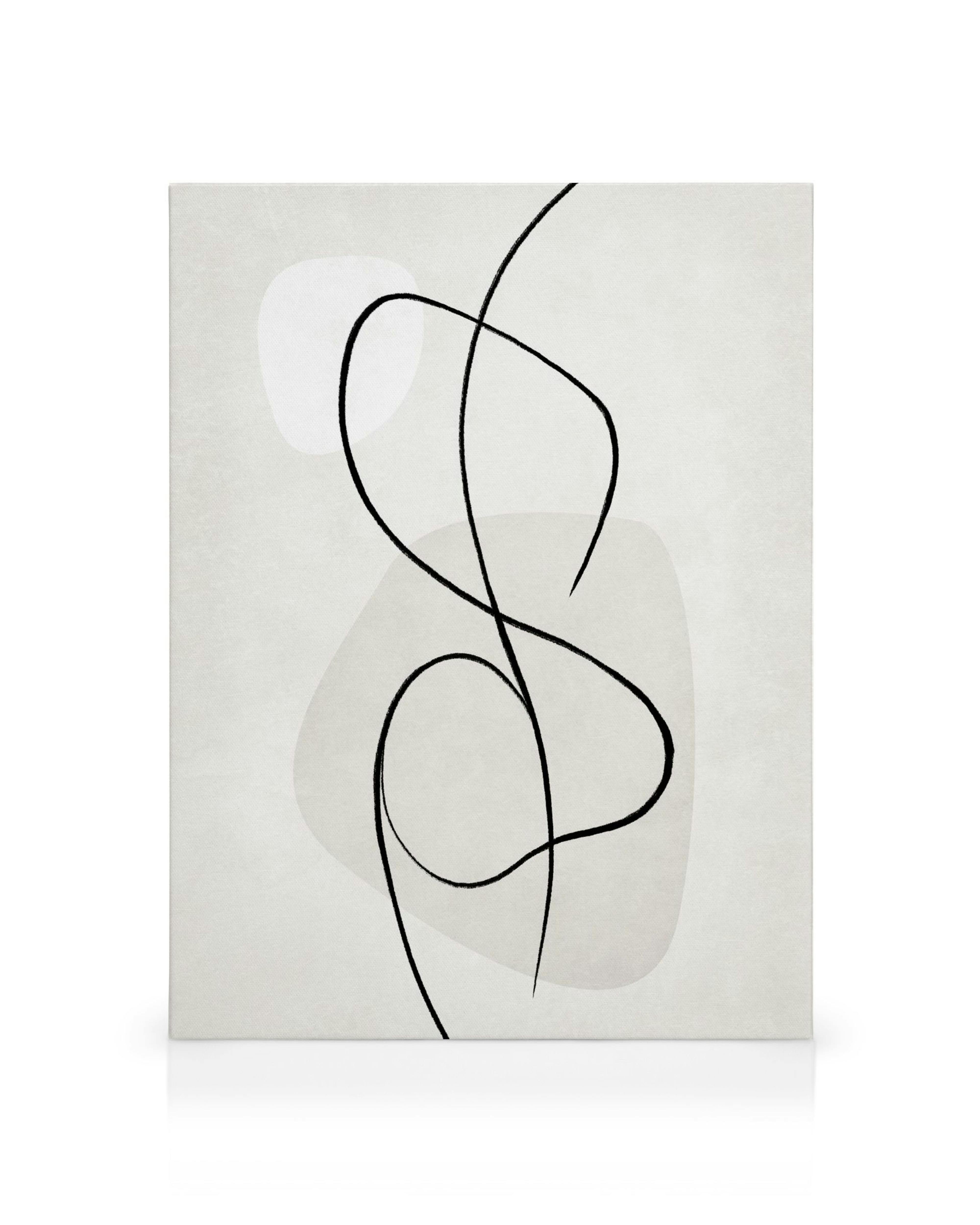 Artful Lines No3 canvas print featuring flowing black lines over subtle grey and white shapes on a light background.