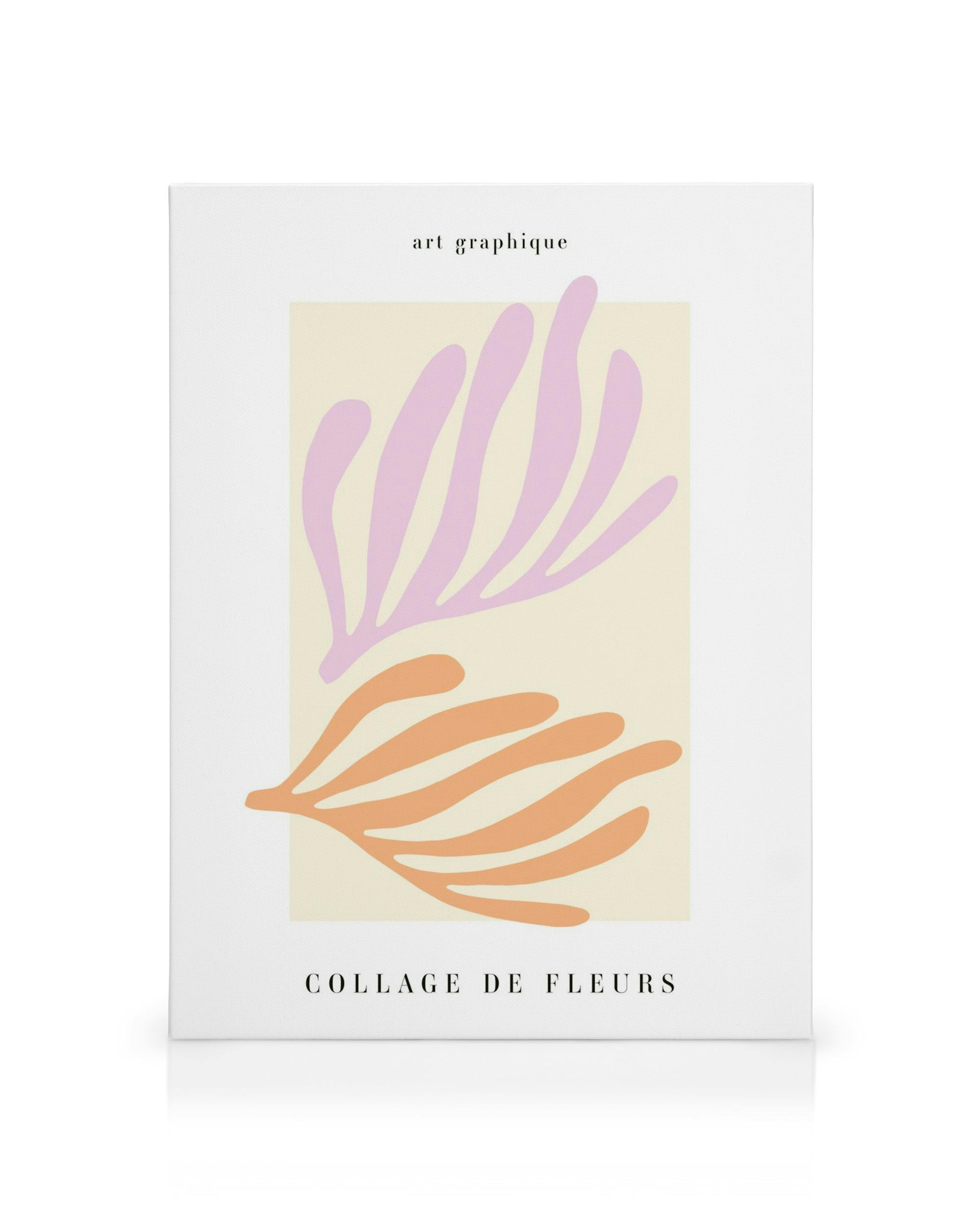 Leinwandbild mit rosa und orangefarbenen floralen Blattformen auf cremefarbenem Hintergrund, Art Graphique, Collage de Fleurs