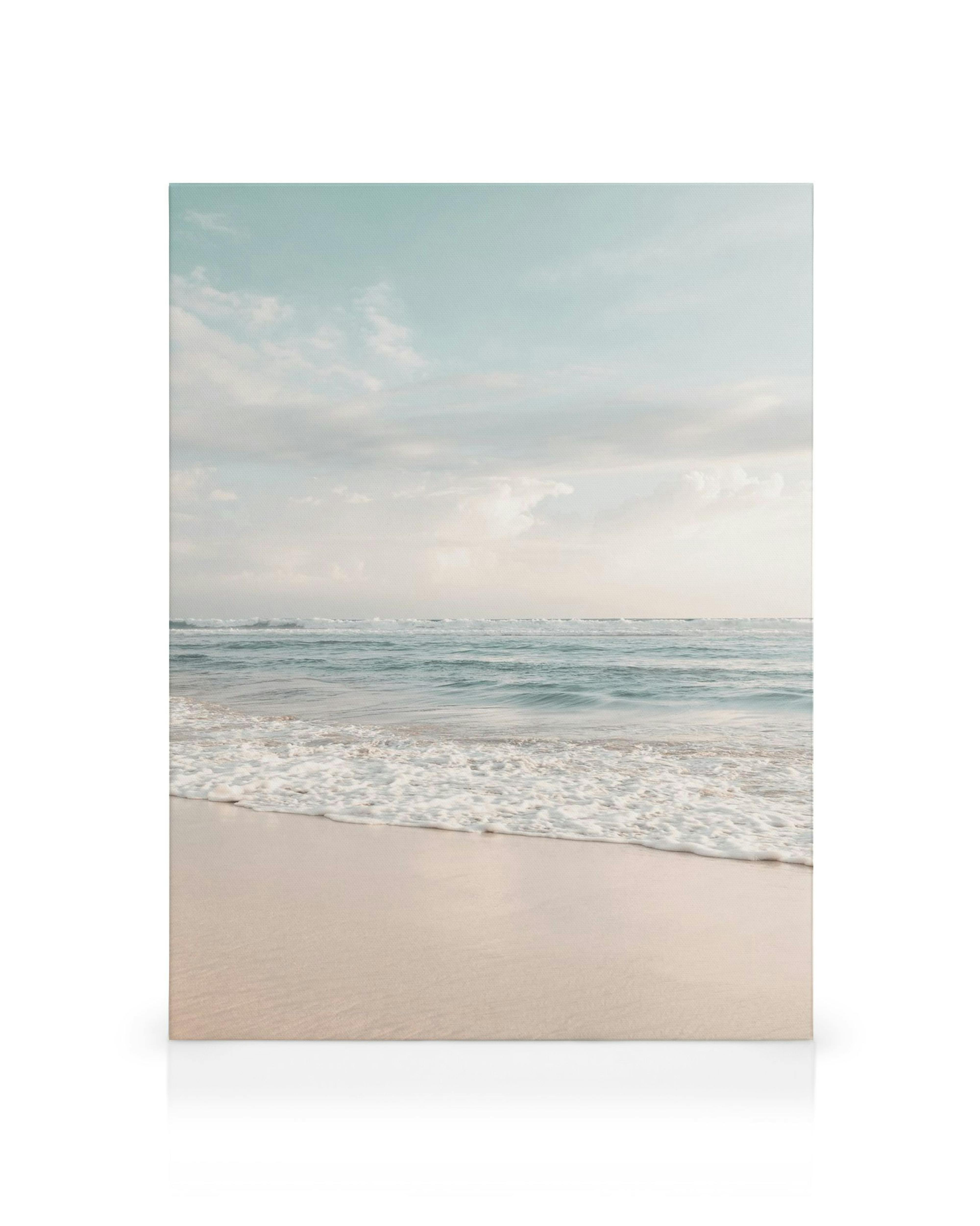 Τροπική παραλία, γαλάζια κύματα, χρυσή άμμος, χαλαρωτική θαλασσογραφία καμβάς