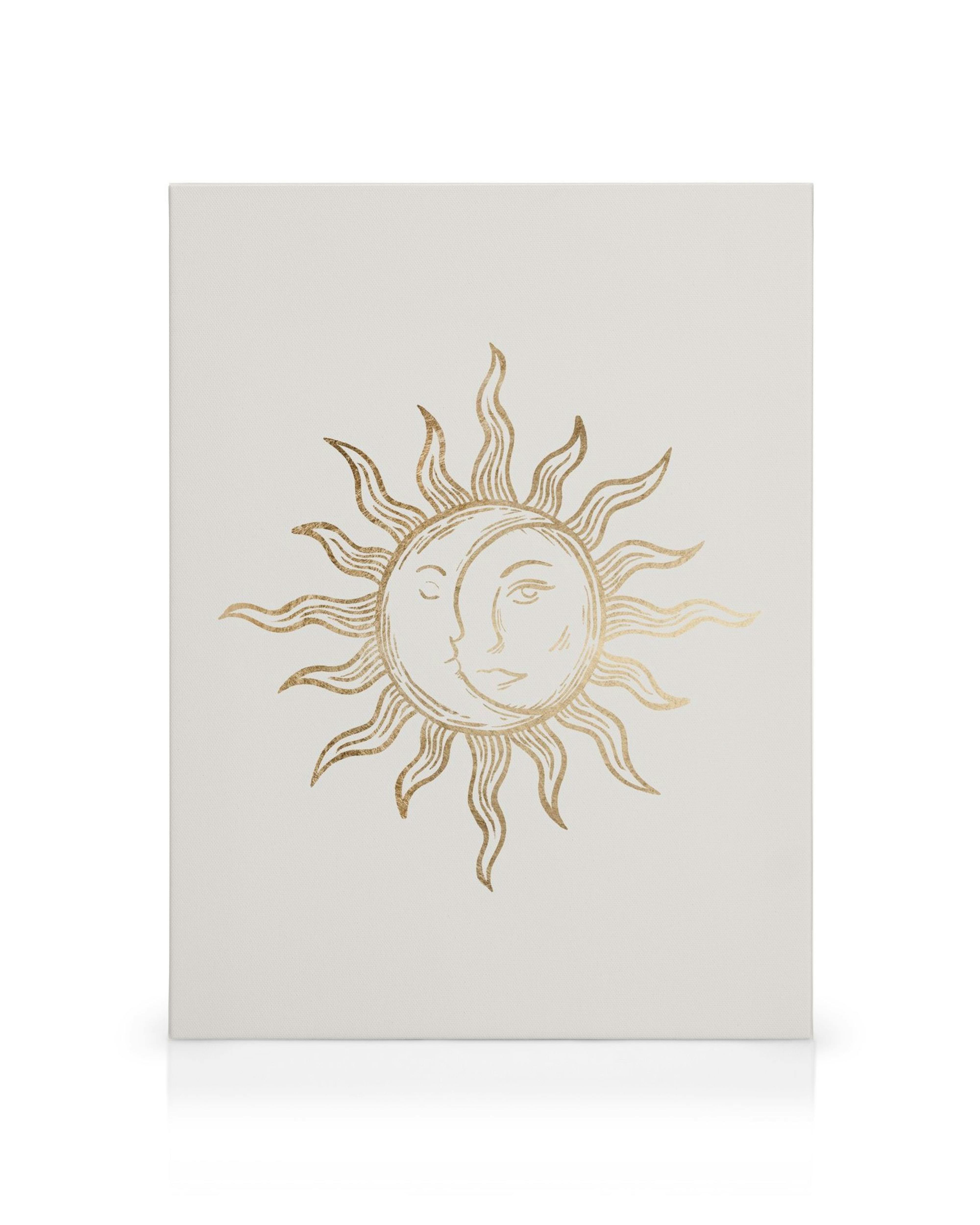 Obraz na plátne Solis et Luna zlatý, s detailom slnka a mesiaca, symbolika duality.