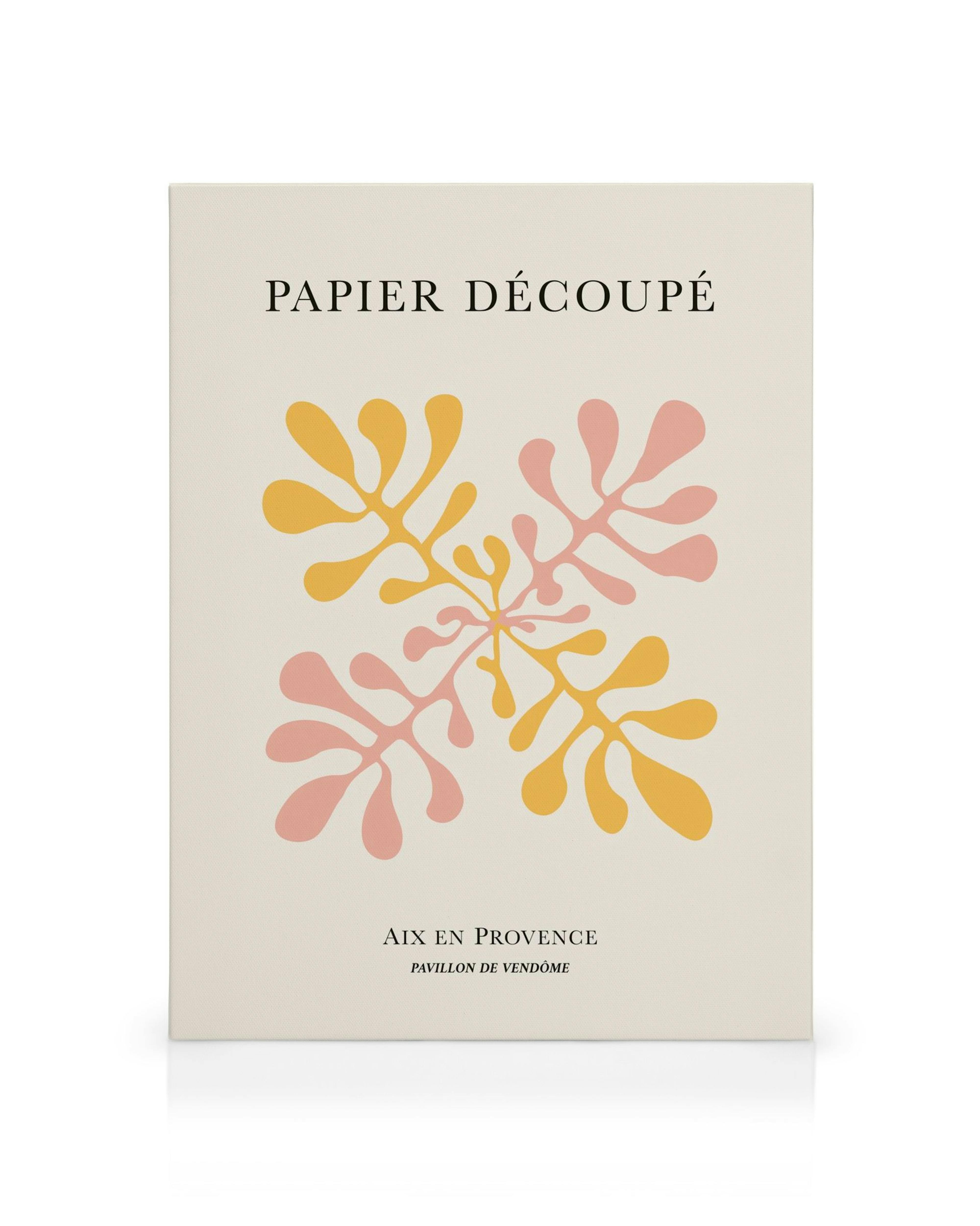 Papier Decoupe No1 Leinwandbild, abstrakte botanische Blattformen in Rosa und Gelb auf Leinwand