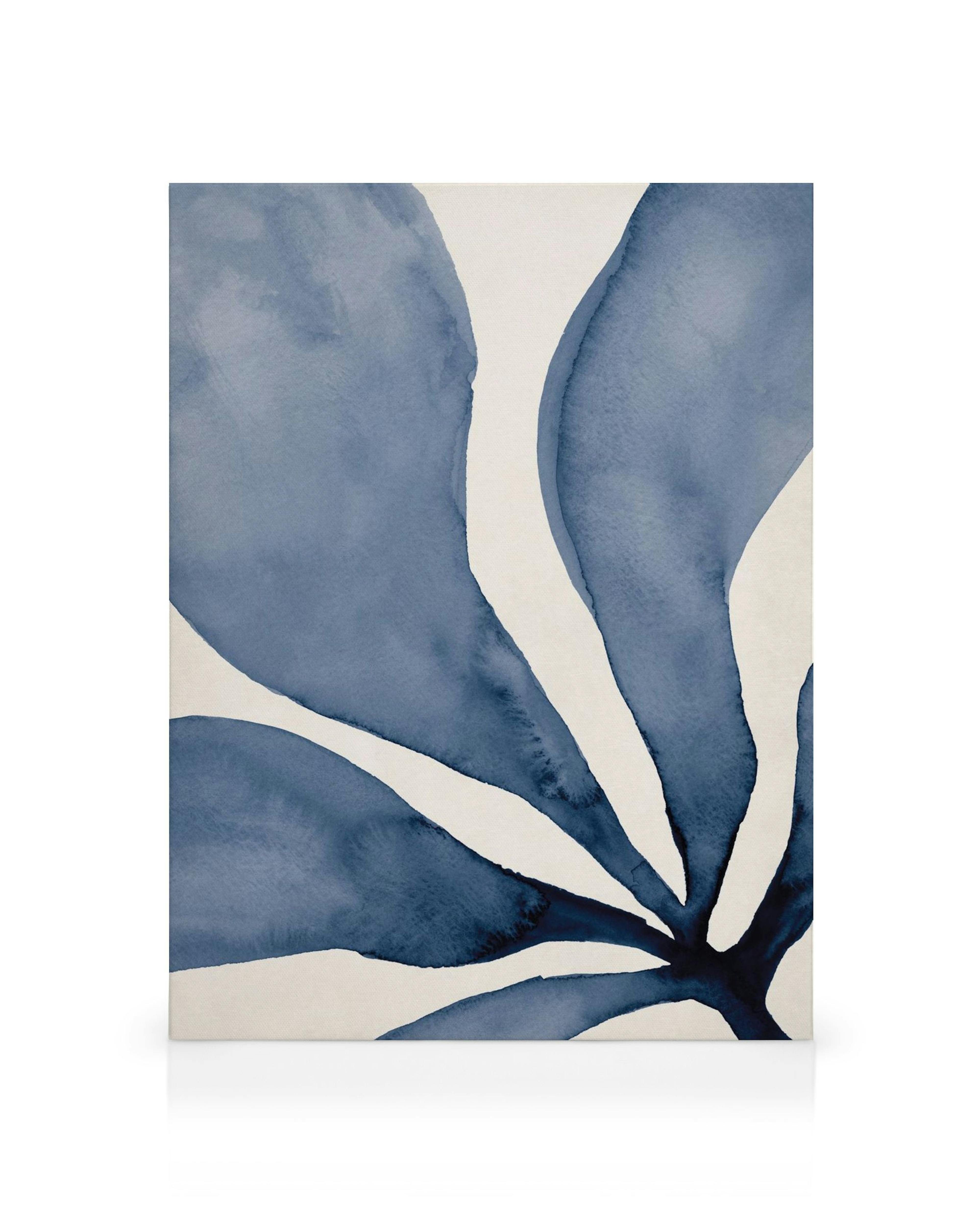 Watercolor illustration of abstract blue seaweed with thick leaves on a light beige background canvas print.