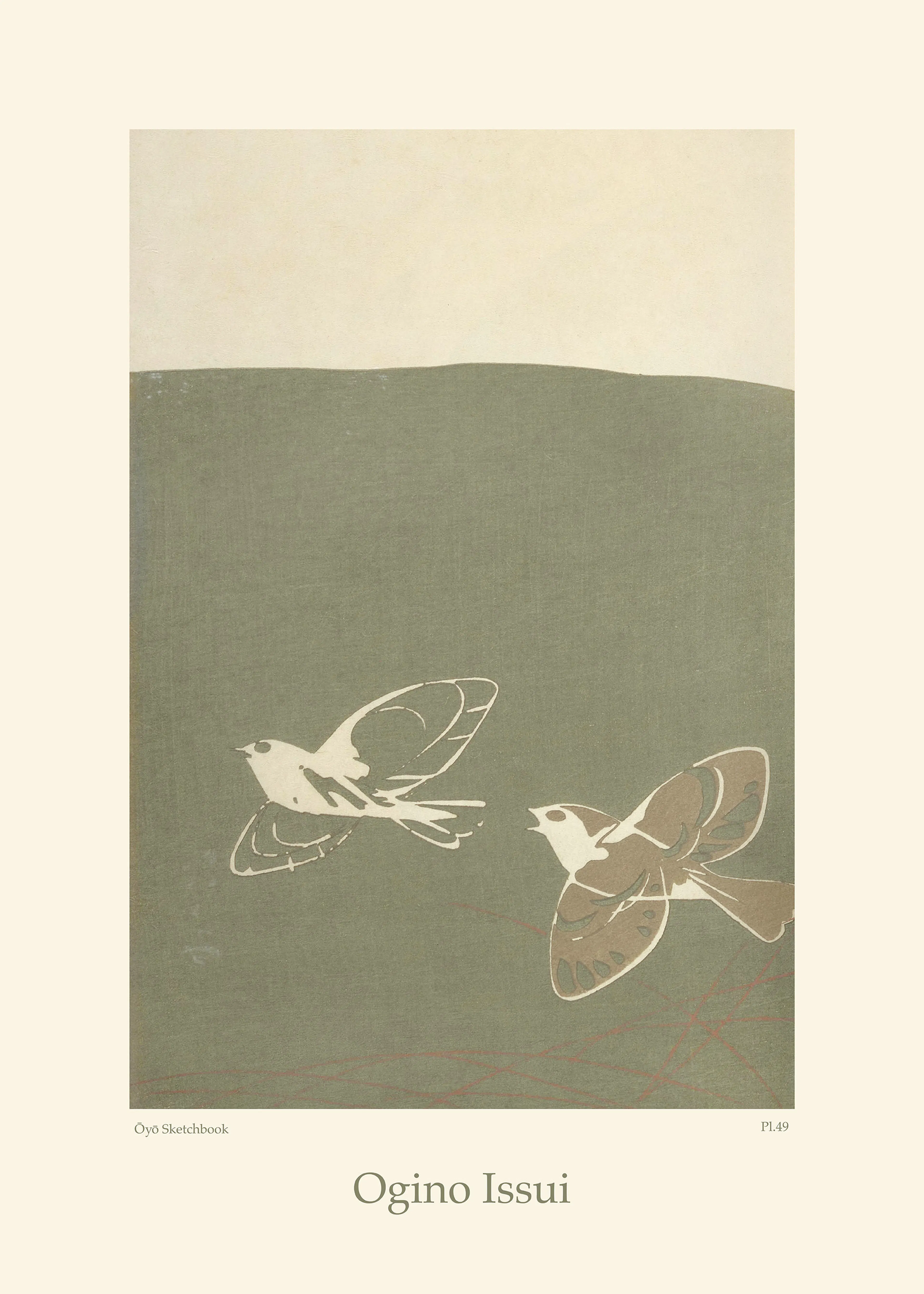 Ogino Issui - Ōyō Manga, Two Birds, Arte Japonés Minimalista con Pájaros Blancos