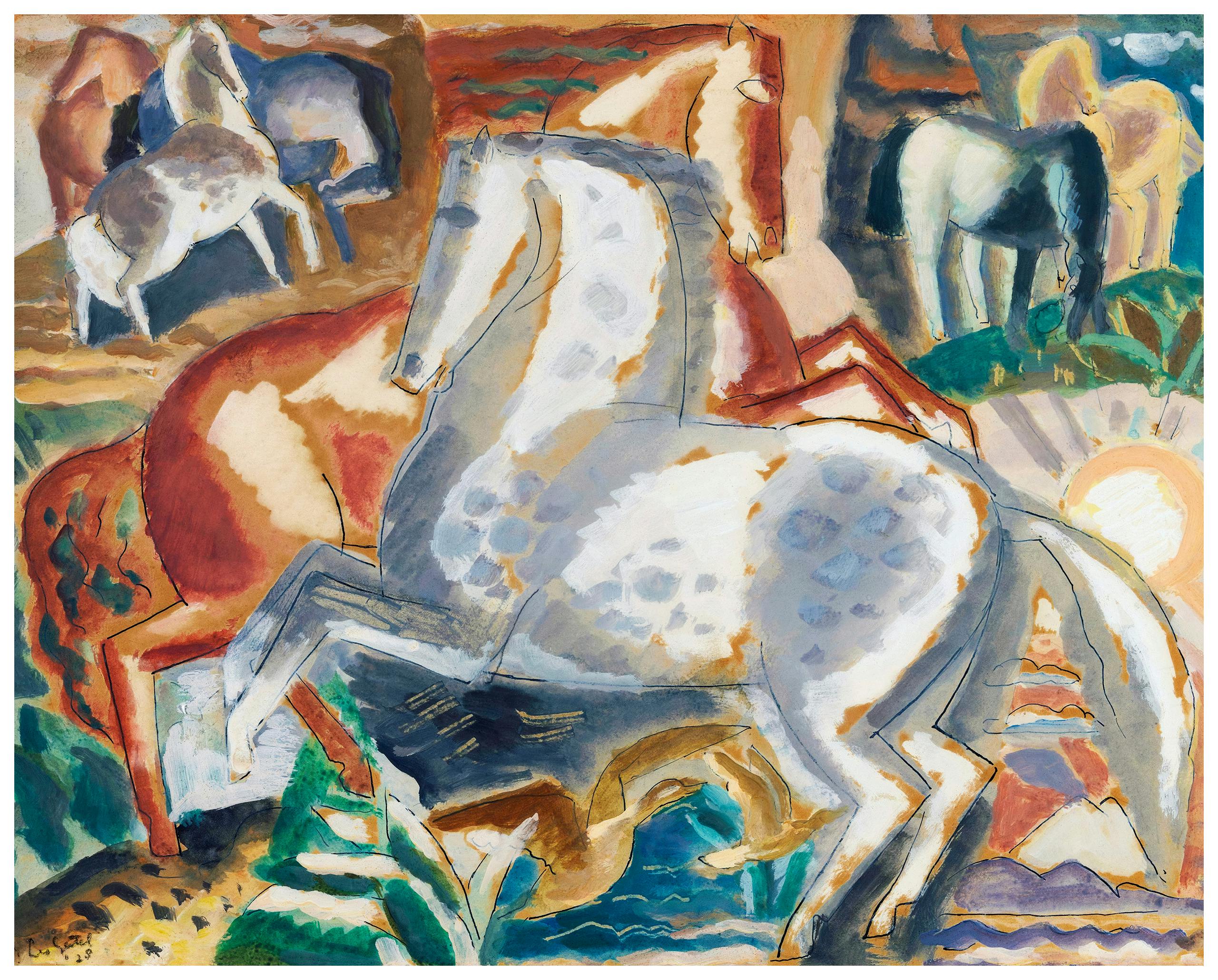 Leo Gestel - Horses in Landscape Poster (40x50 cm)