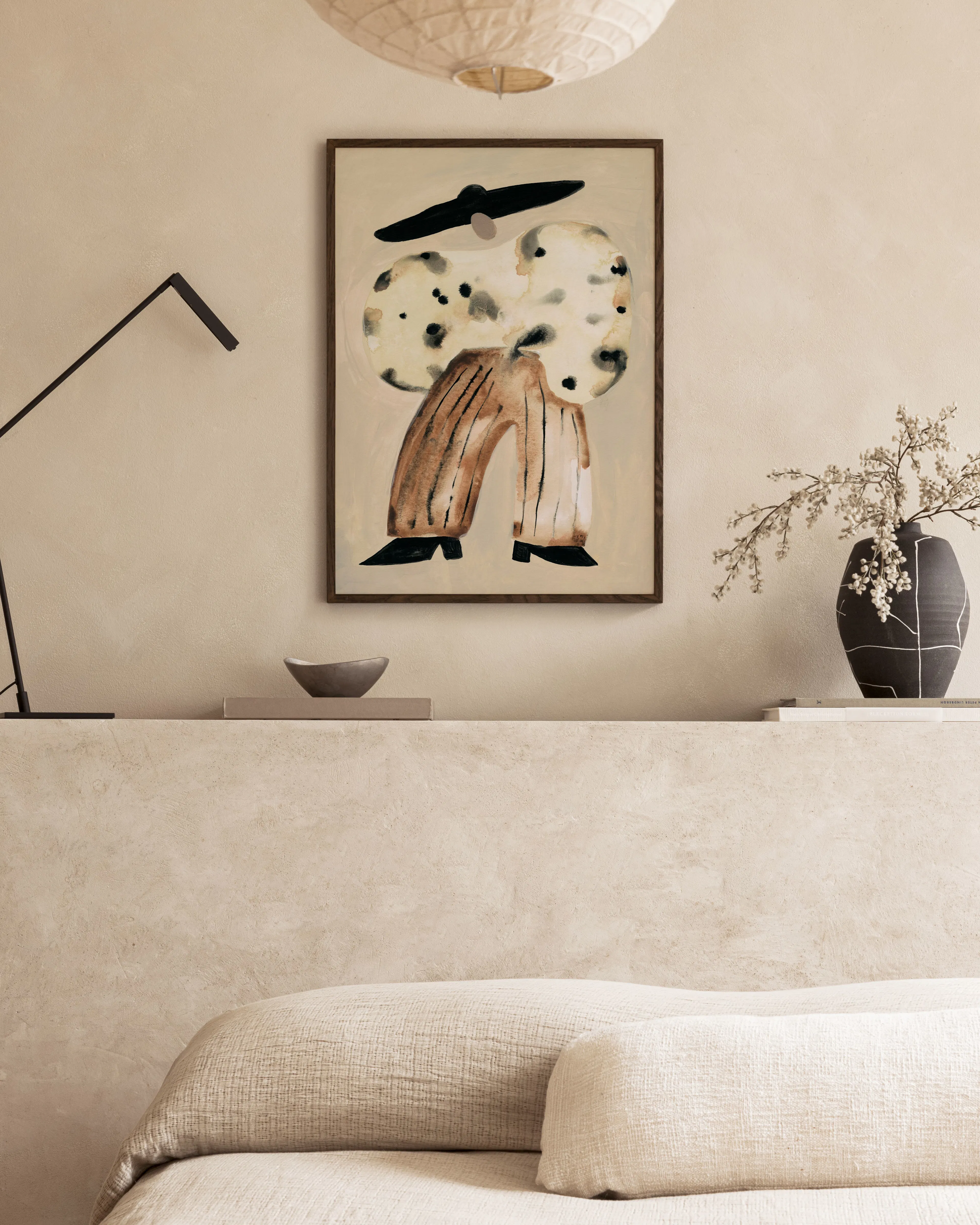 Dot and Stride, Poster de Arte Abstrata com Figura Pintada em Fundo Bege
