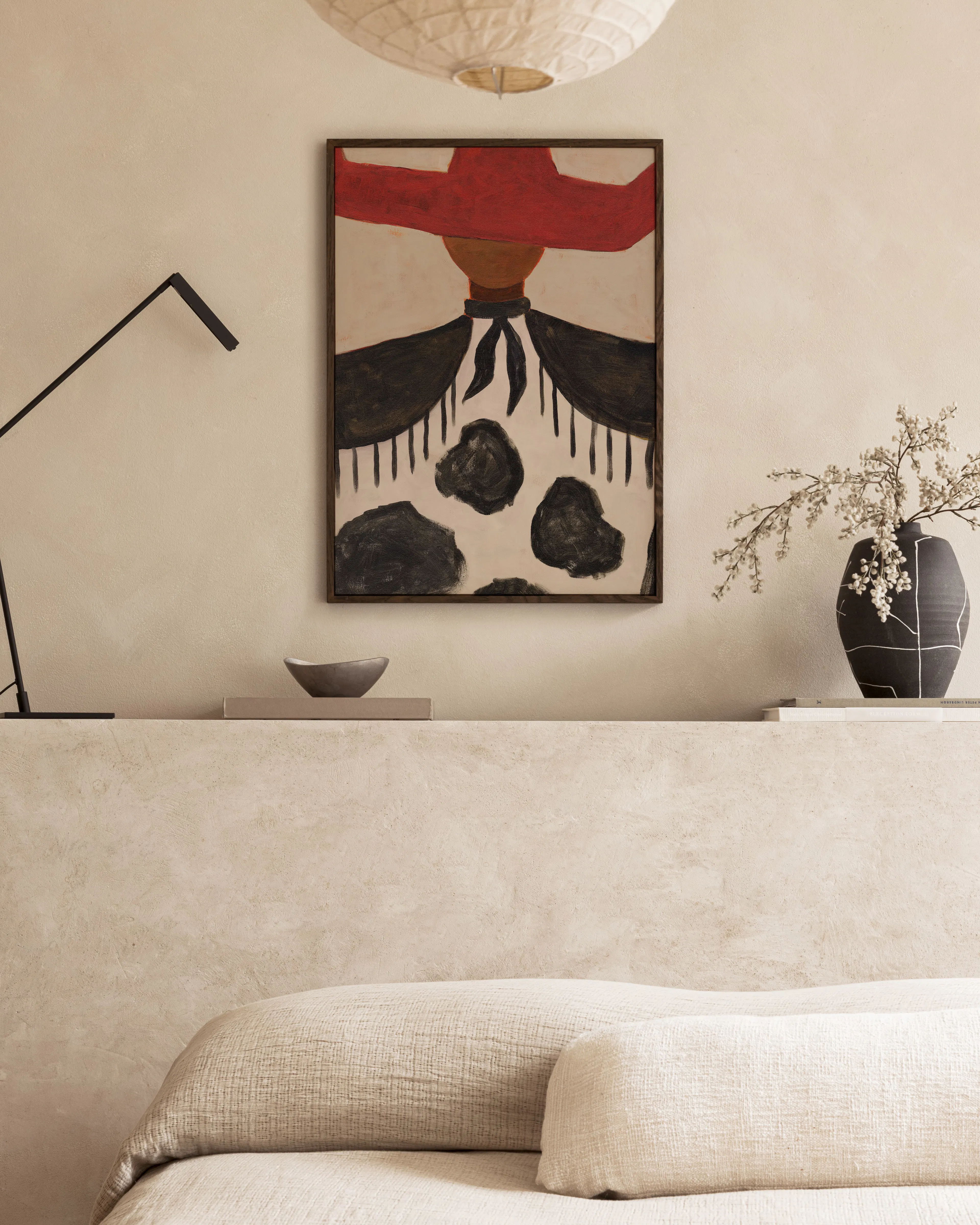 Big Hat Energy, Bold Red Hat Cowhide Abstract Wall Art