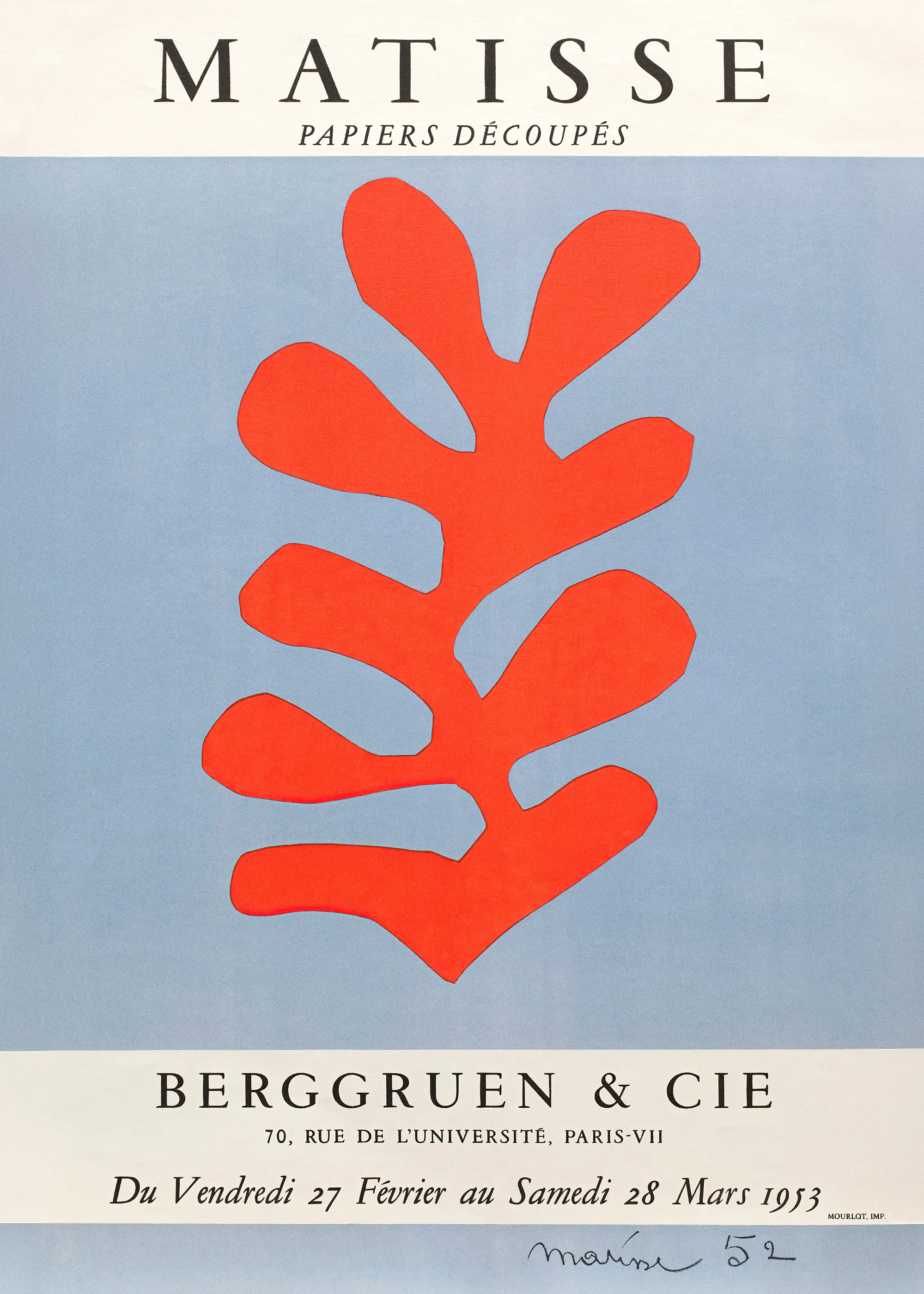 Matisse - Red Algae on Sky Blue Background 1952 Plagát 0