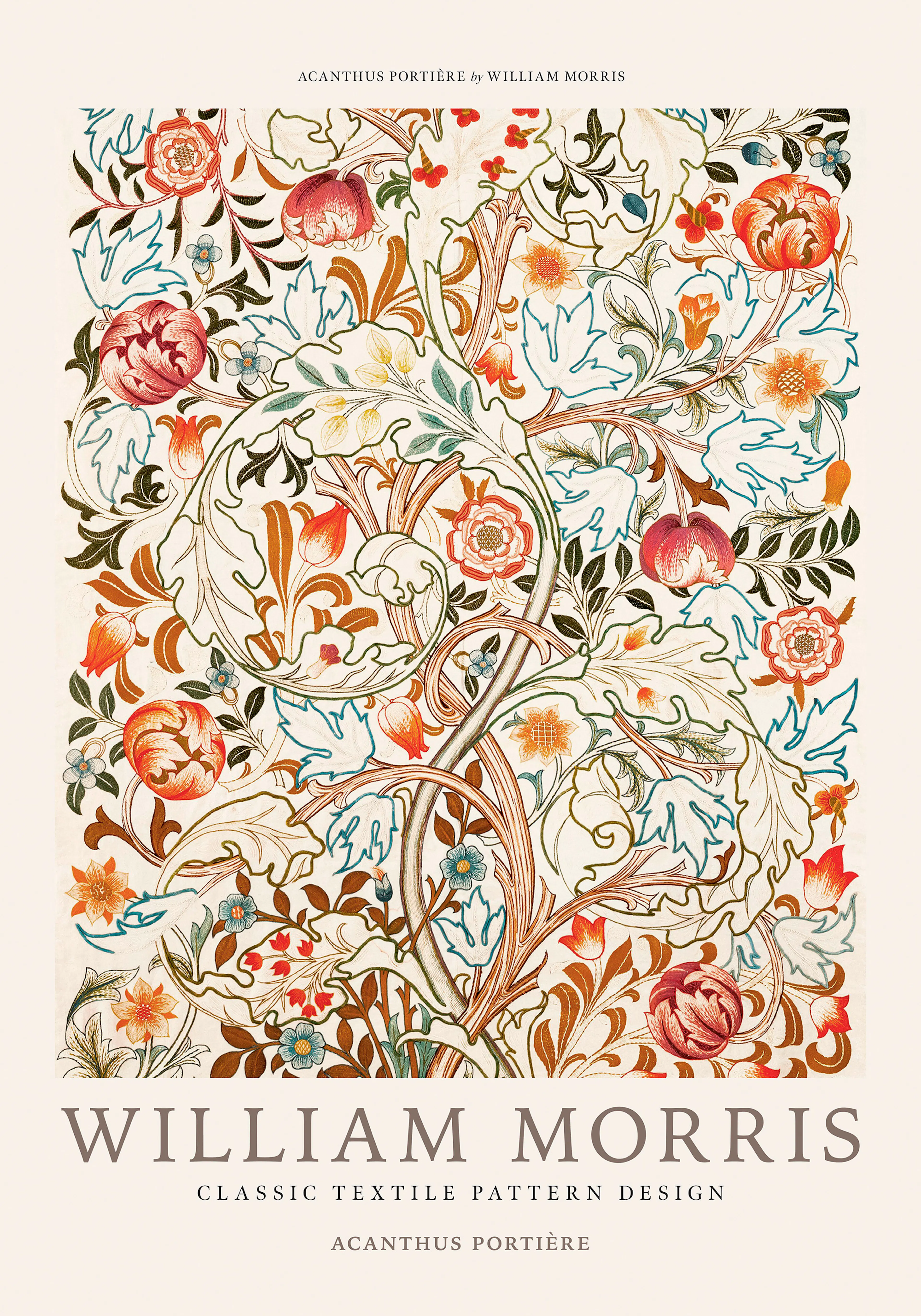 Affiche William Morris Acanthus Portière avec un motif floral de feuilles et de fleurs de style Art Nouveau.