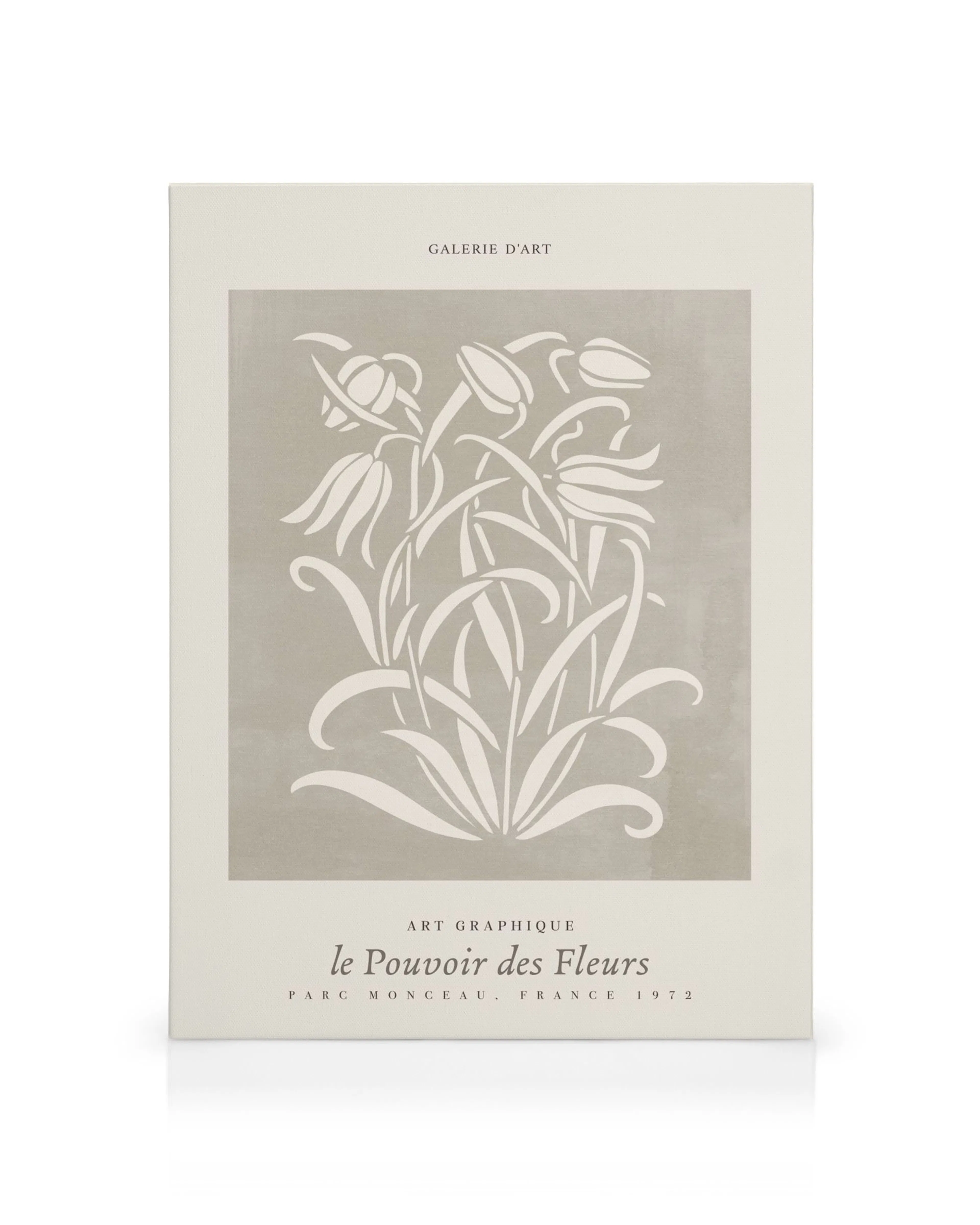 Obraz Le Pouvoir Des Fleurs, svetlé kvety na béžovom pozadí s textom Art Graphique.