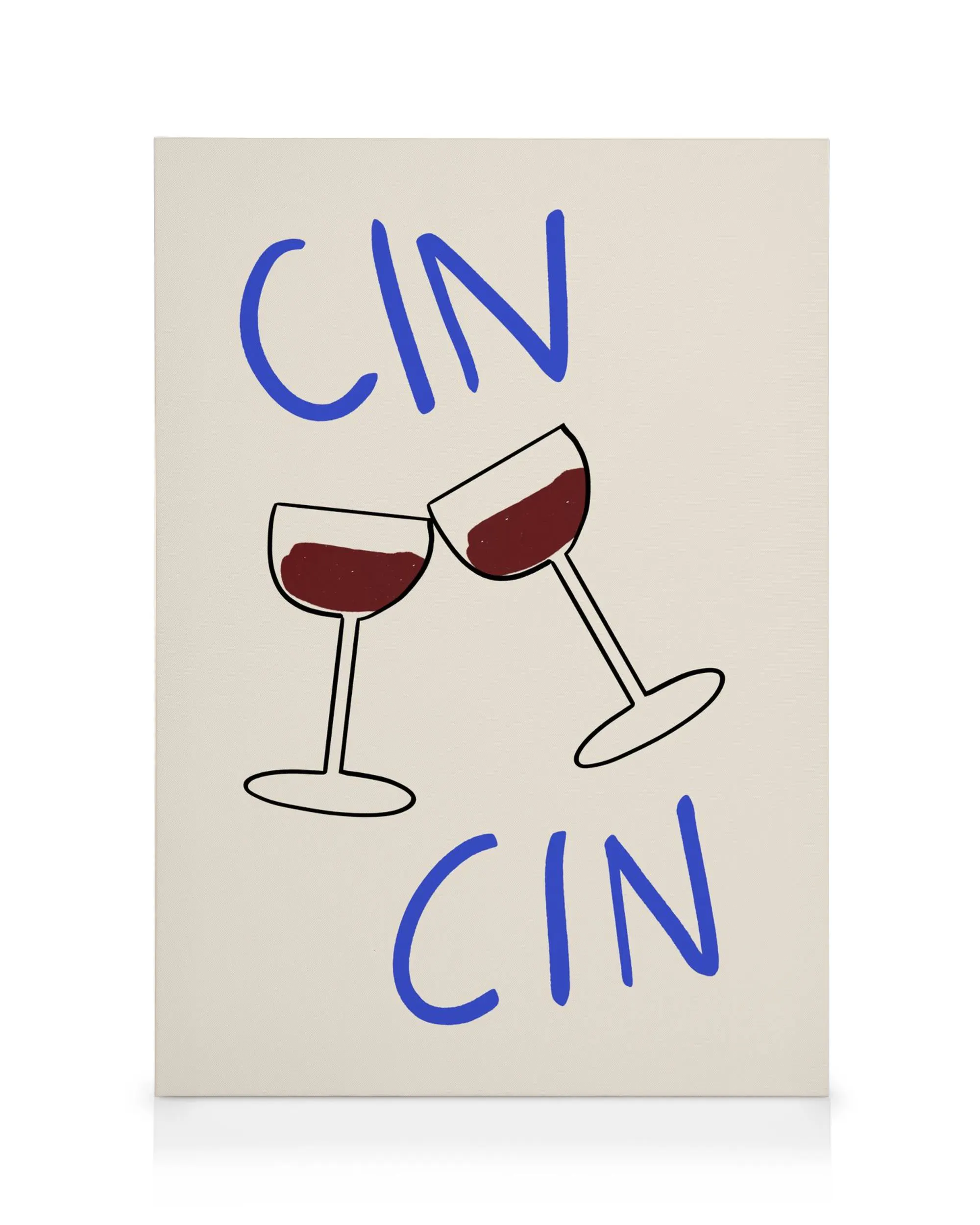 Cin Cin canvas print with two wine glasses toasting on a light background, kitchen decor.