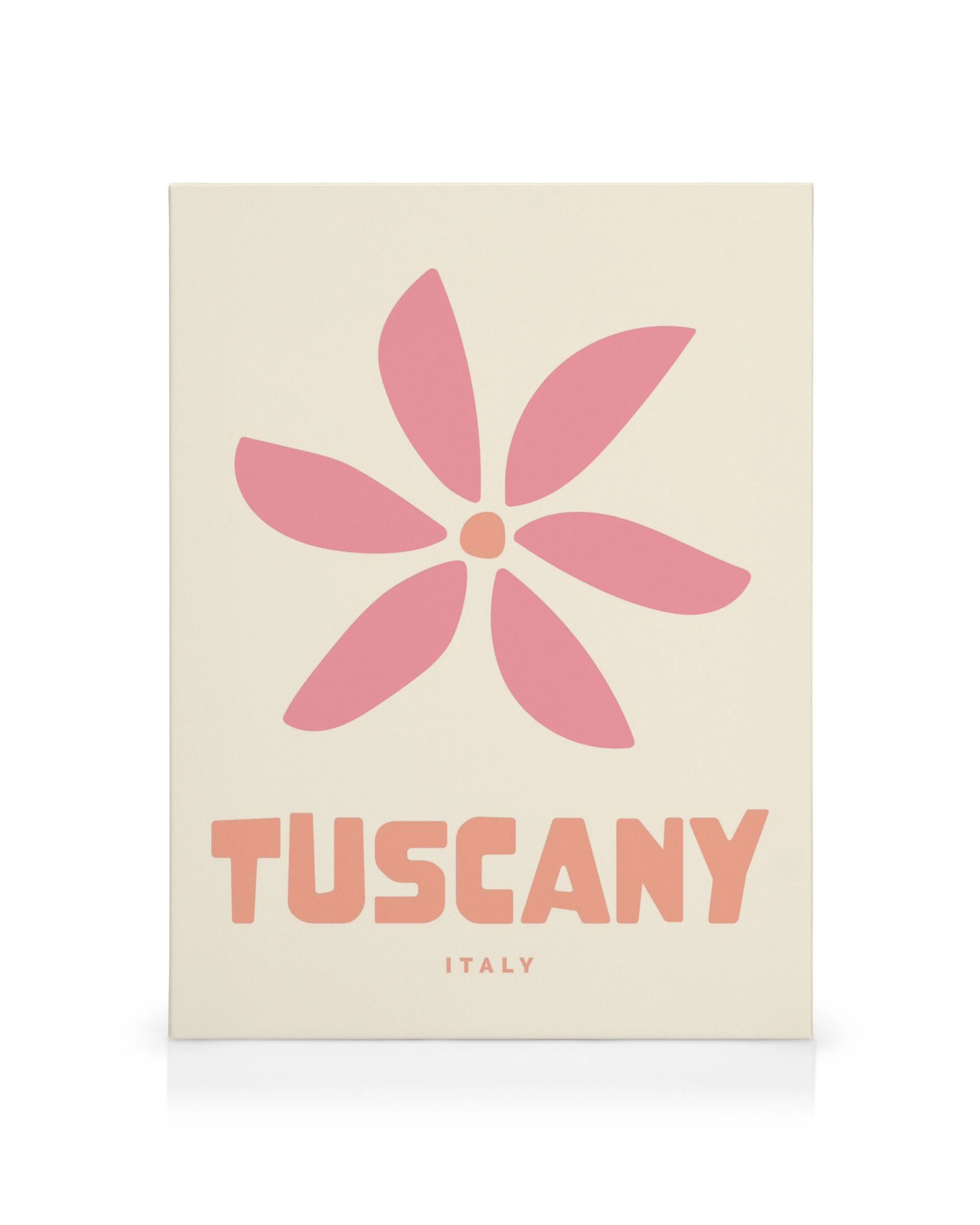 Toile Graphic Tuscany avec fleur rose et texte orange sur fond beige clair