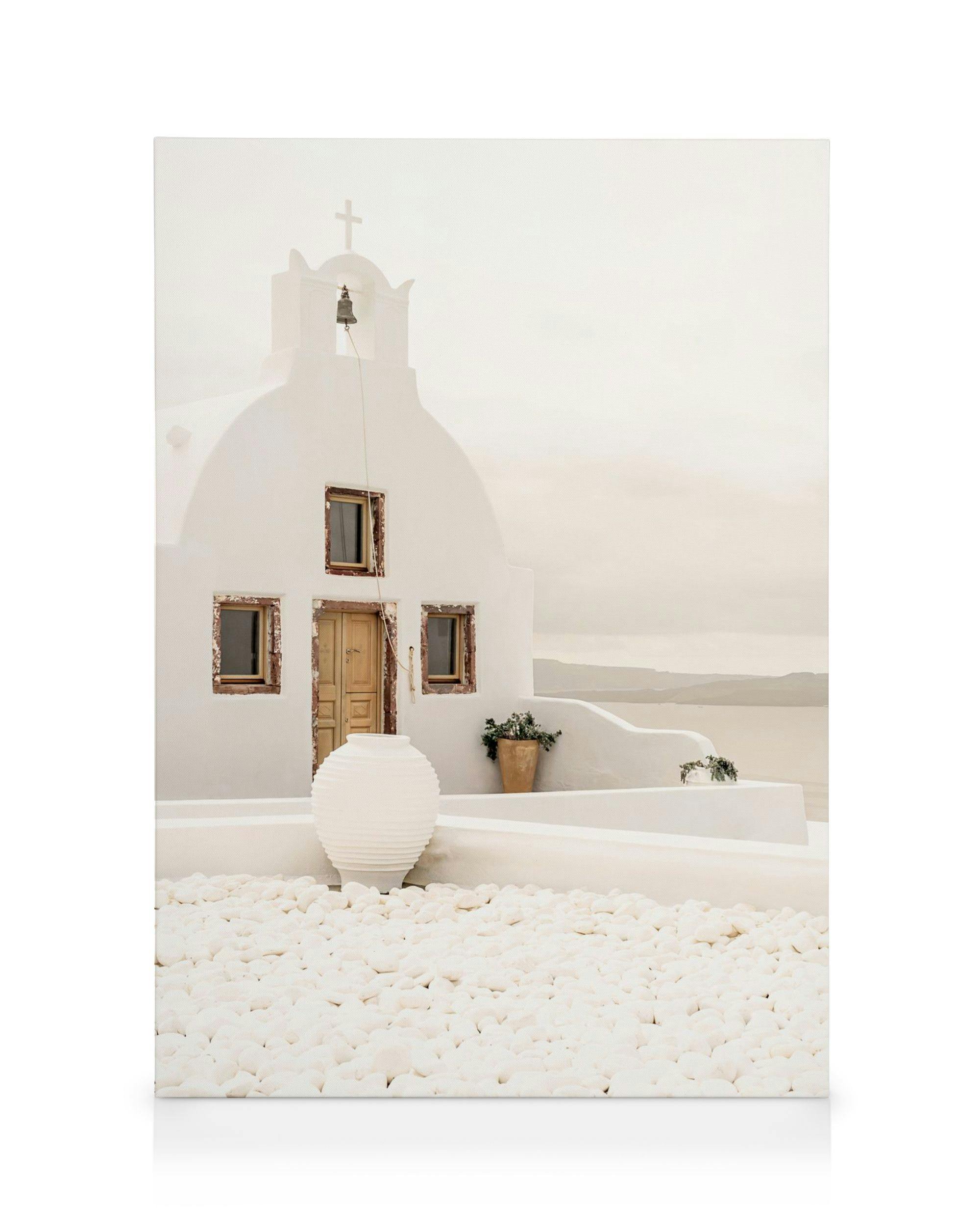 Canvas Prints White Church Santorini Canvas print (30x40 cm - Oak Frame)