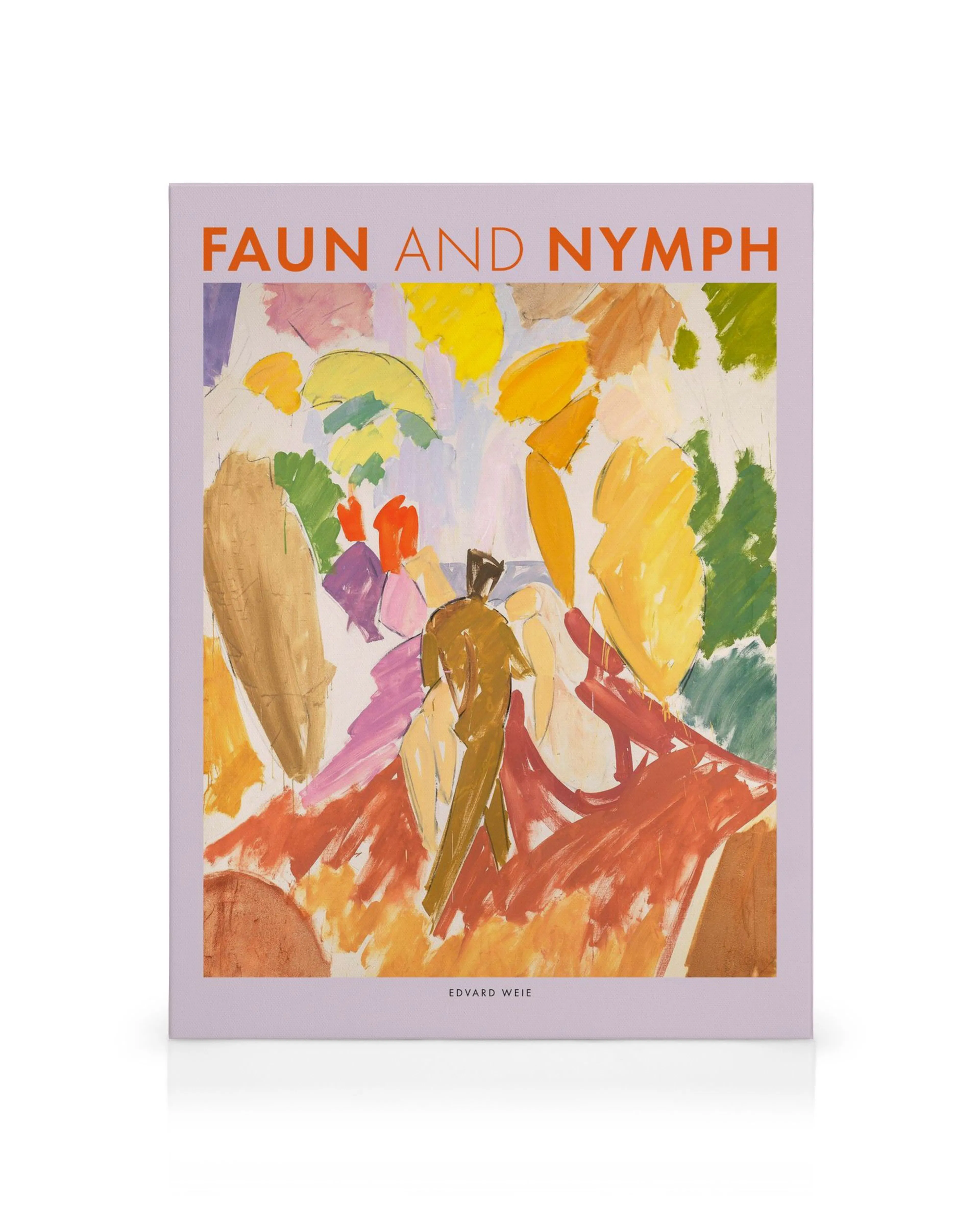 Stampa su tela Fauno e Ninfa di Edvard Weie, espressionismo astratto con figure e forme audaci in giallo, verde, marrone, rosso 