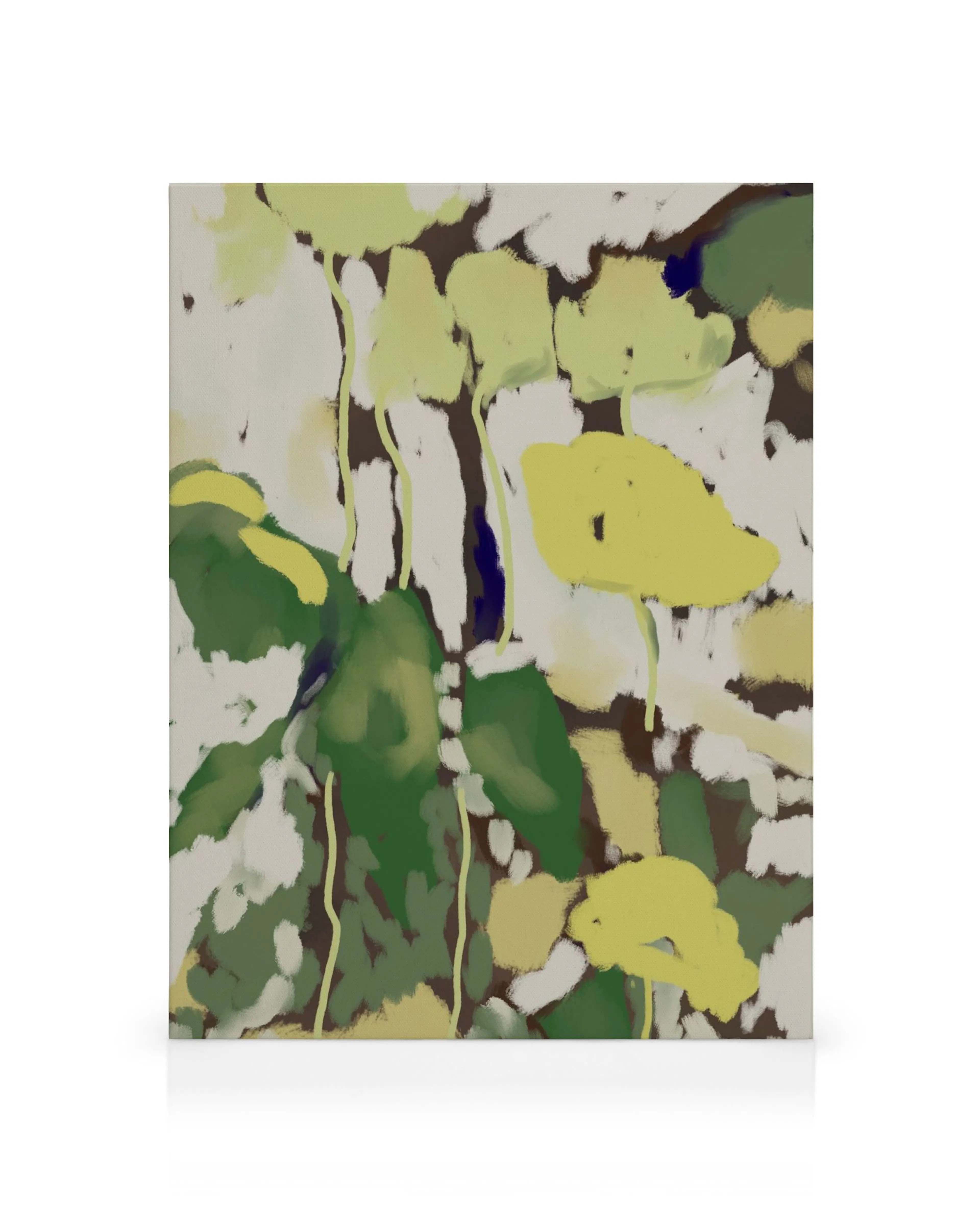 Le Jardin No10 abstract garden canvas print with light green, dark green, and yellow foliage.