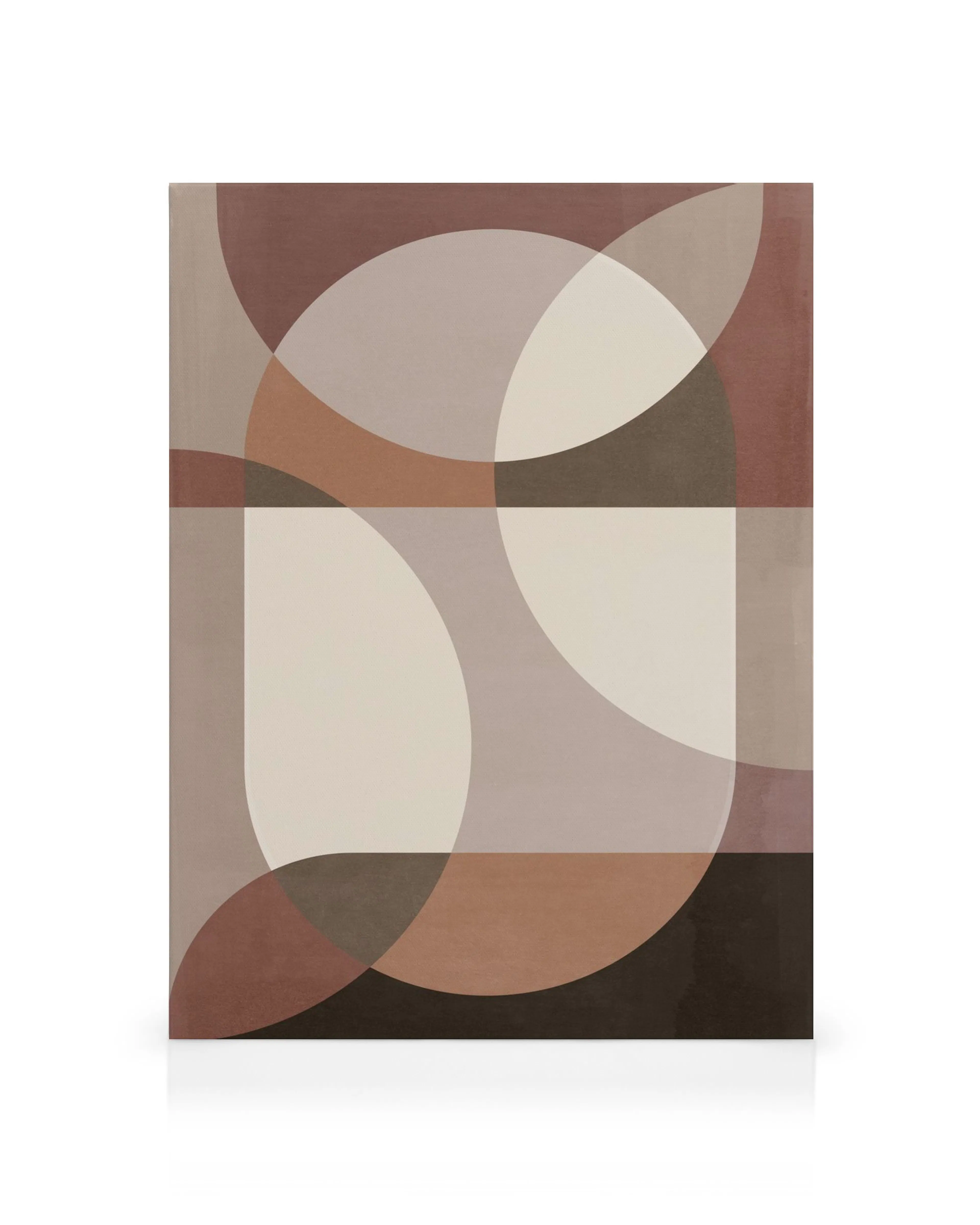 Stampa su tela astratta con cerchi e rettangoli in bianco, marrone, beige e grigio. Arte moderna da parete.