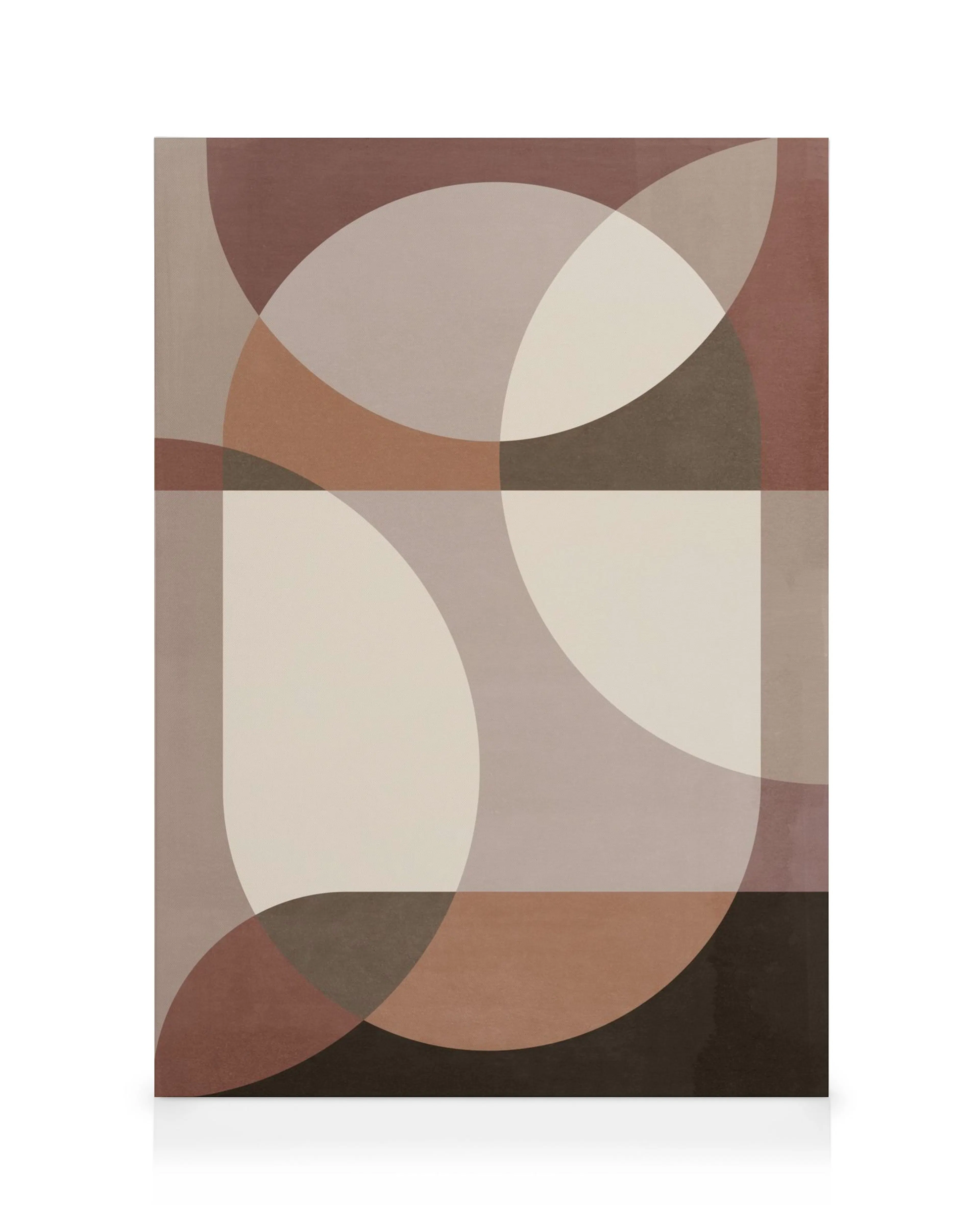 Geometric Forms Canvas print with overlapping circles and rectangles in white, brown, beige, and grey.