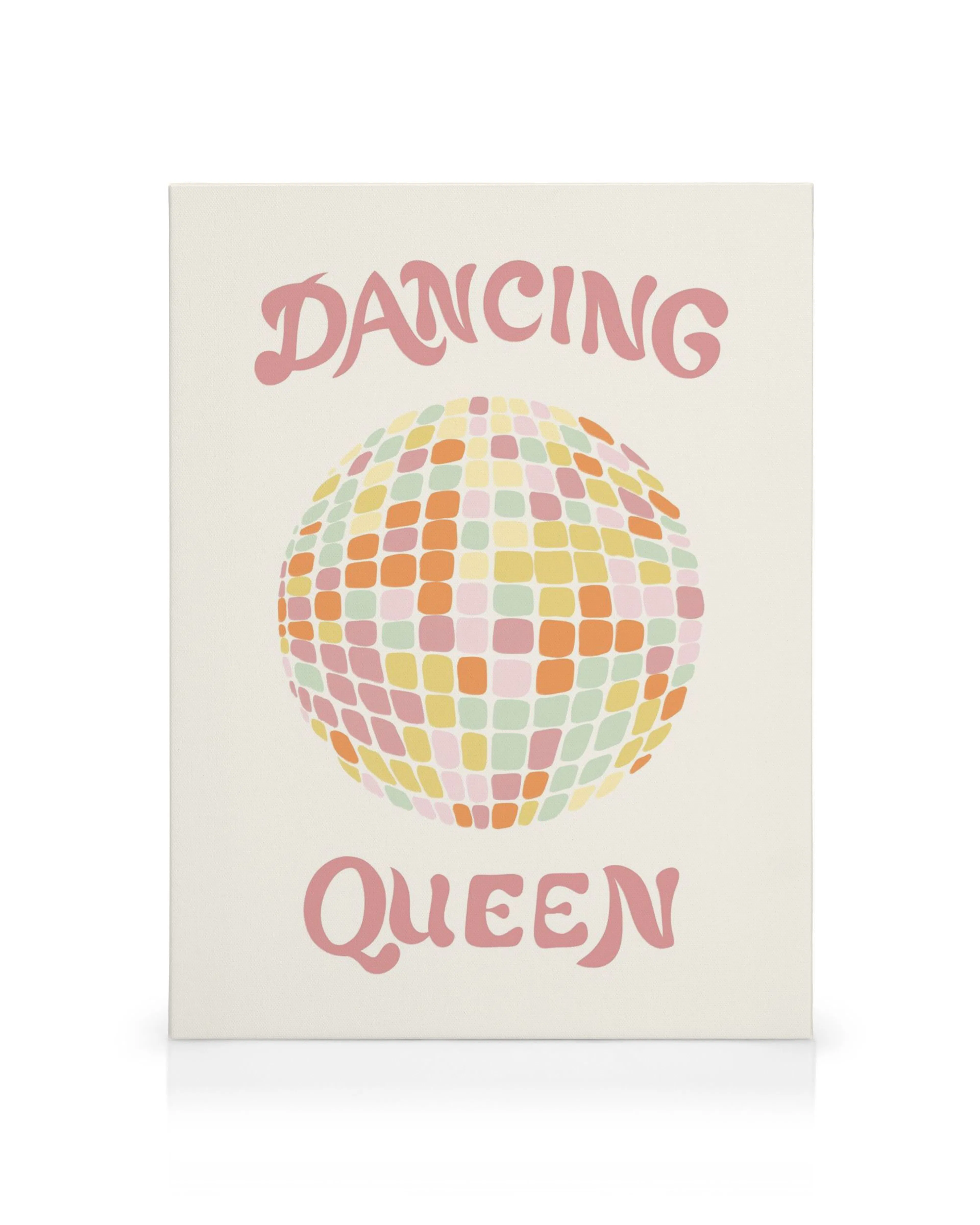 Un lienzo con una bola de discoteca vintage de colores pastel y el texto Dancing Queen.