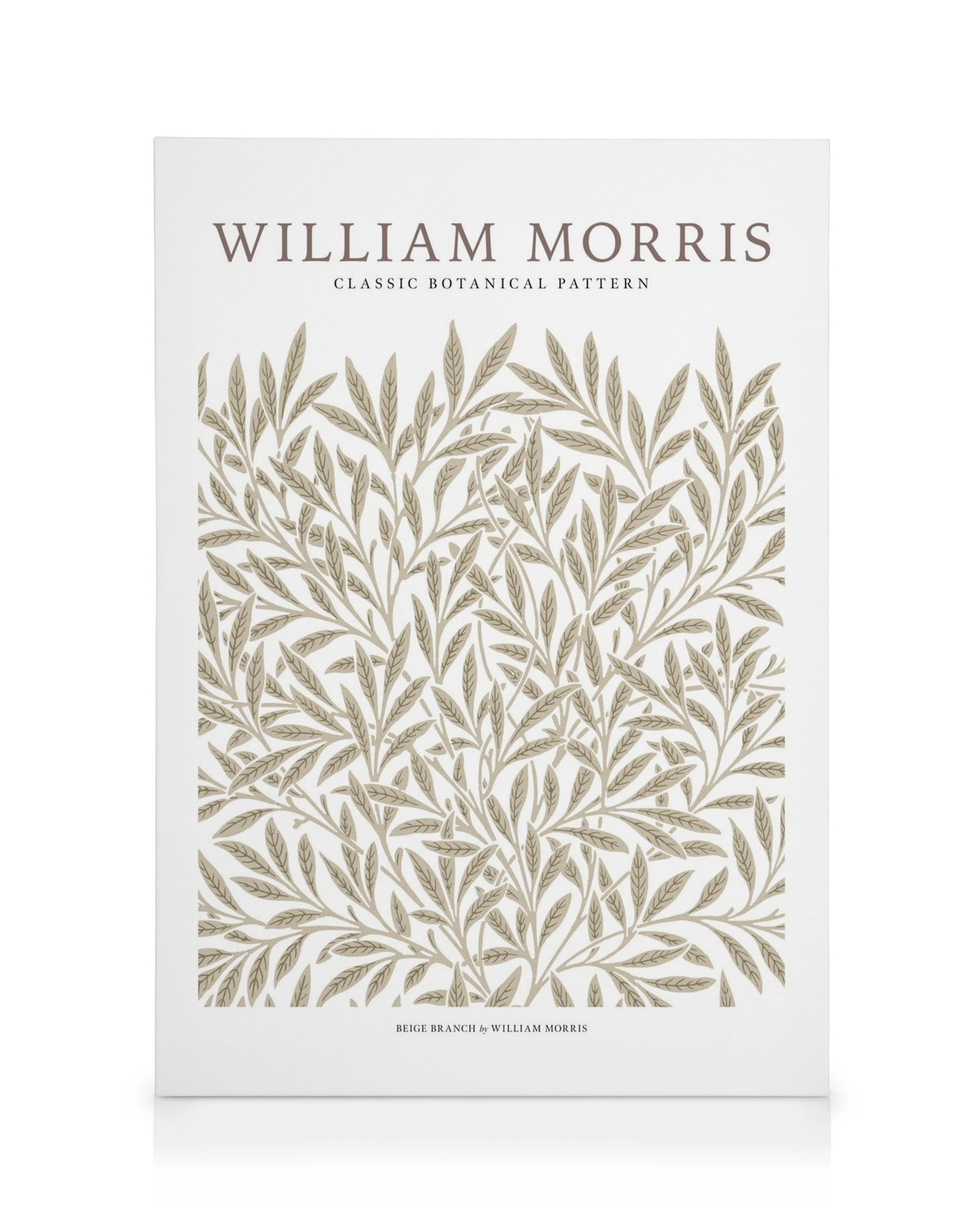 Obraz na plátně s béžovým vzorem listů a větviček ve stylu William Morris na bílém podkladu.