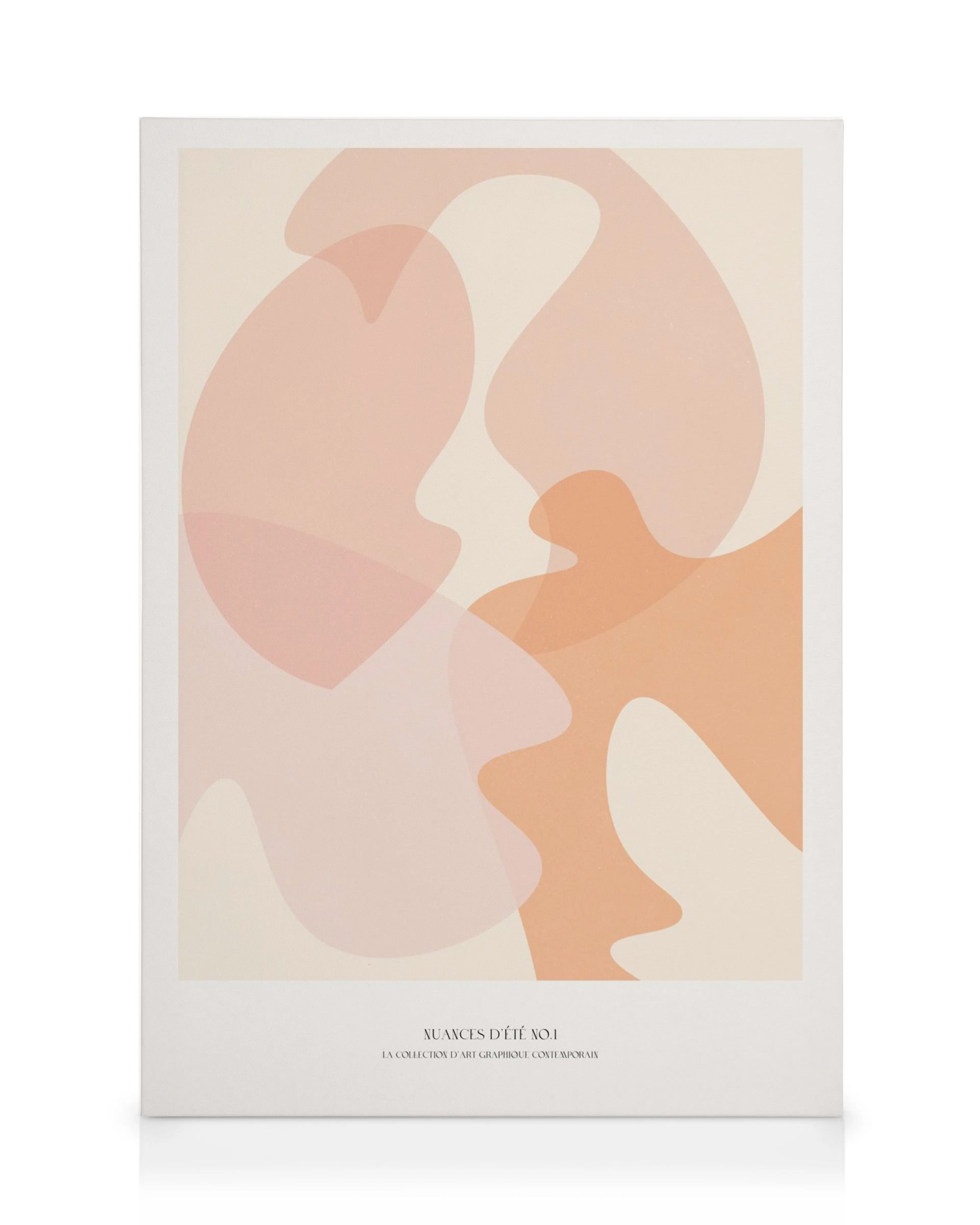 Leinwandbild mit organischen Formen in Pastellrosa, Lachs und hellem Beige, überlappend und transparent.