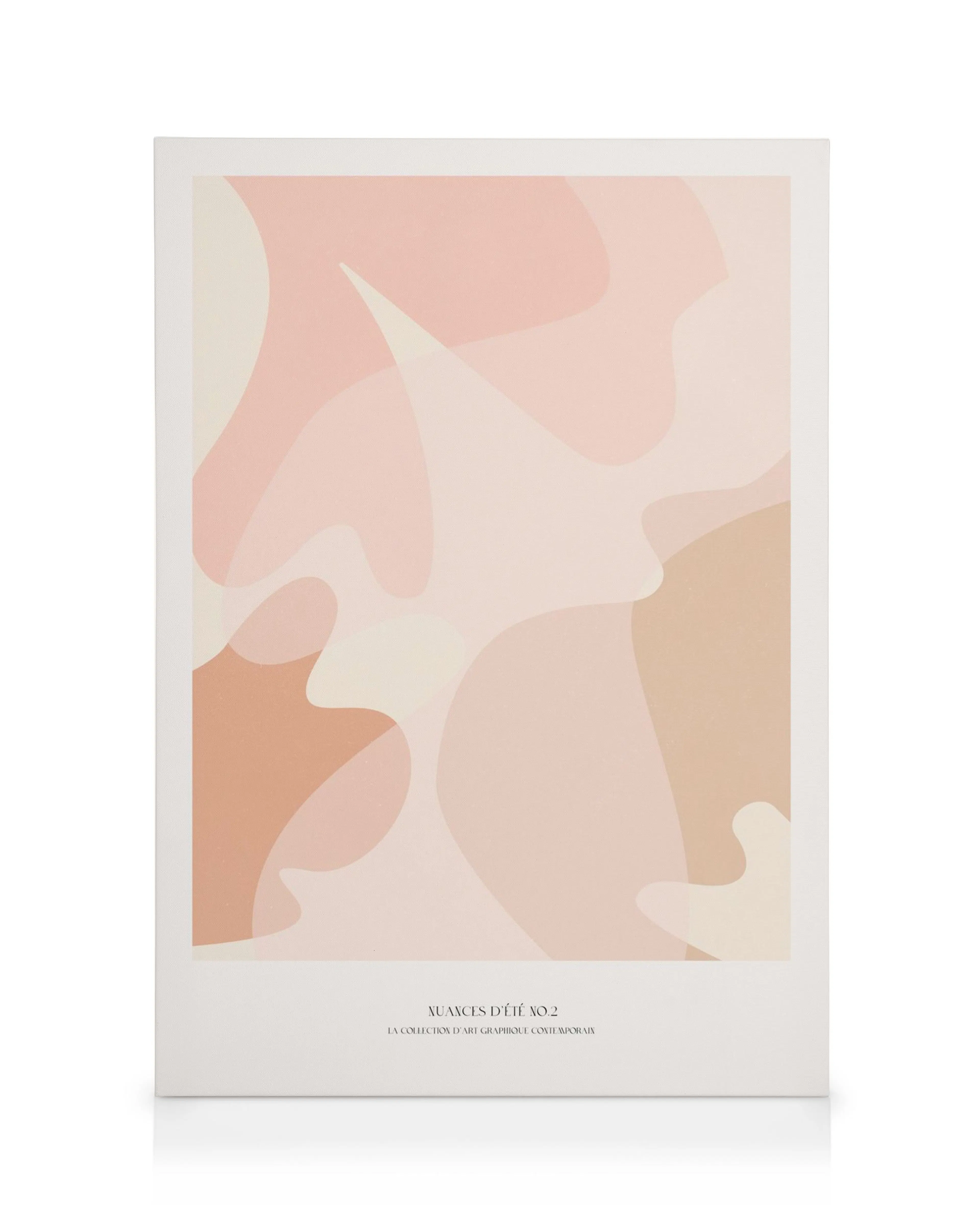 Une toile abstraite Nuances dété No. 2 avec des formes organiques roses, beiges et pêche, superposées.