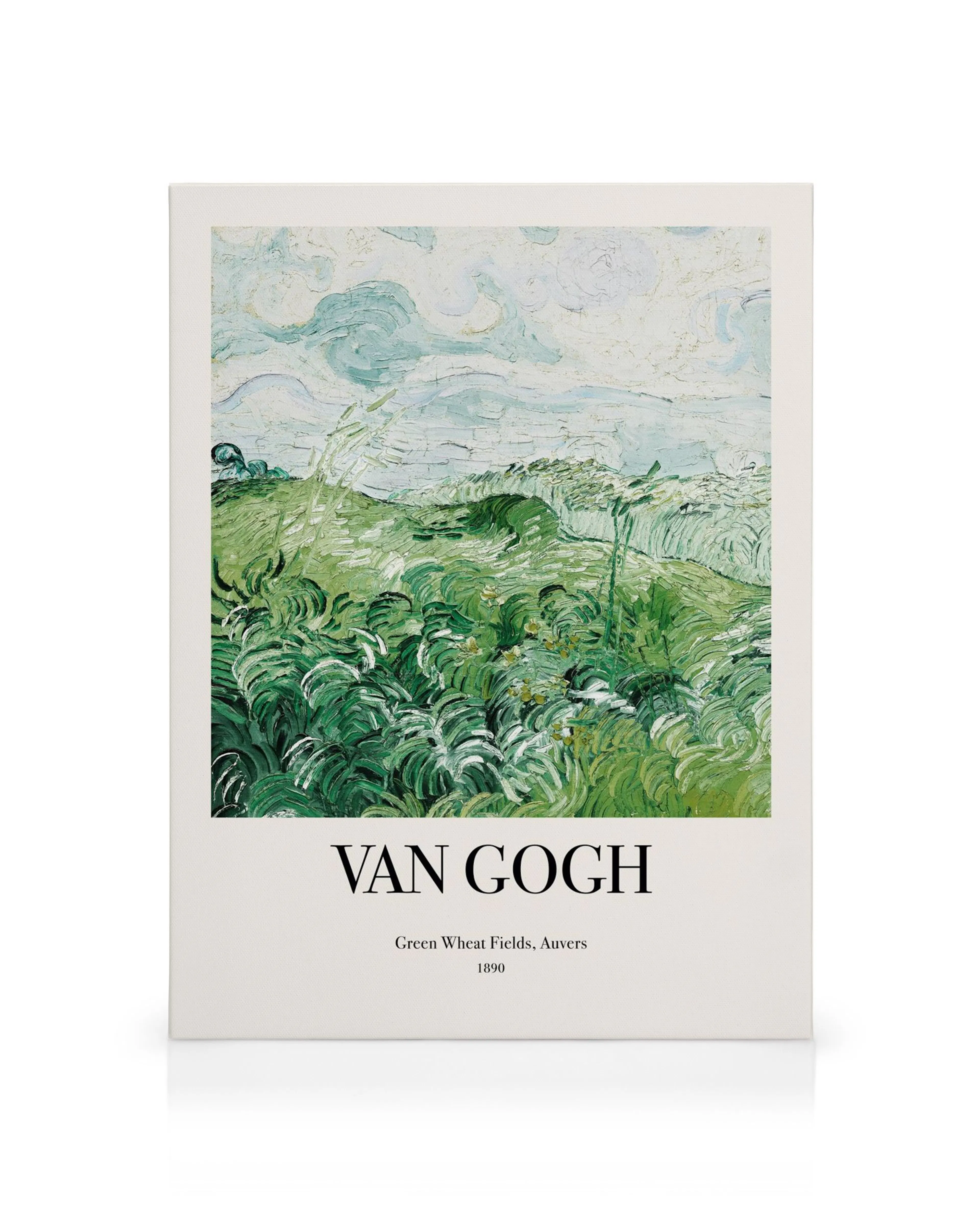 Lienzo del cuadro Campos de Trigo Verde de Van Gogh con pinceladas texturizadas de verde y azul.