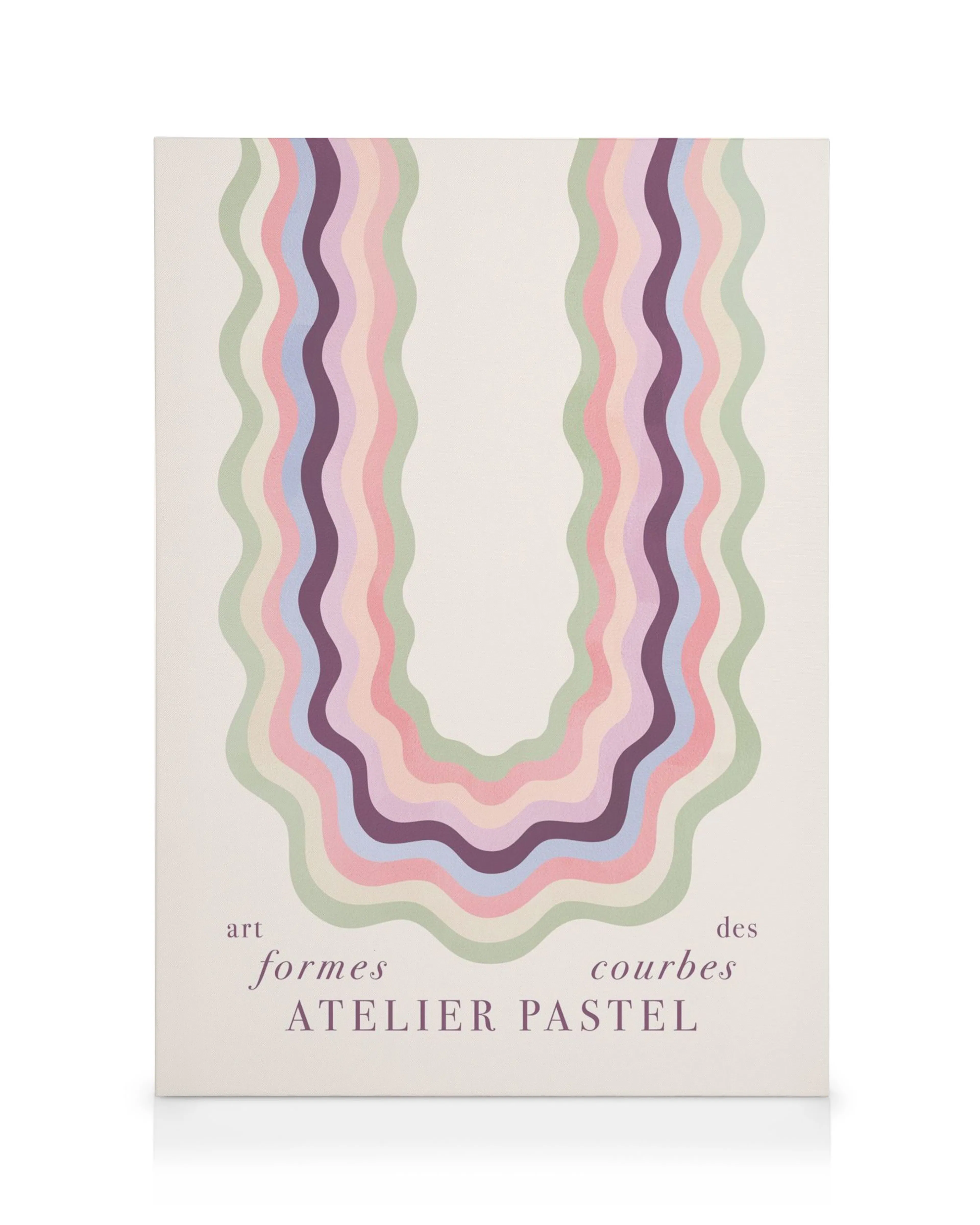 Canvas print with artistic pastel wavy lines creating an open central space, elegant wall art.