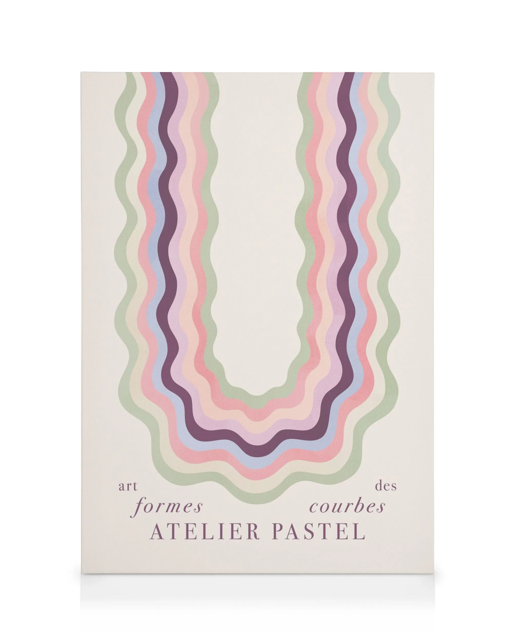 Leinwandbild mit pastellfarbenen, wellenförmigen Linien, die einen zentralen Raum bilden. Elegante Wandkunst.