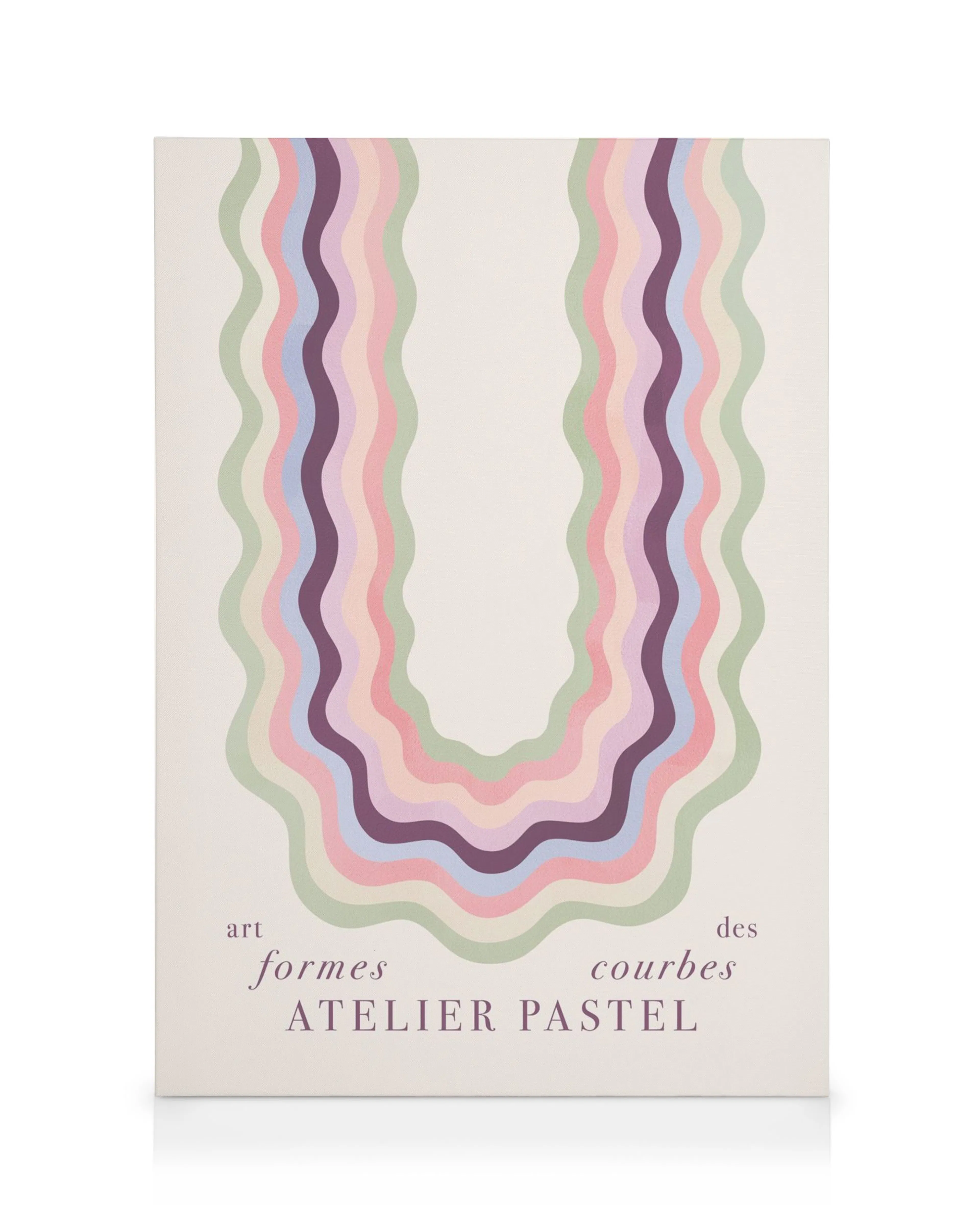 Leinwandbild mit pastellfarbenen, wellenförmigen Linien, die einen zentralen Raum bilden. Elegante Wandkunst.