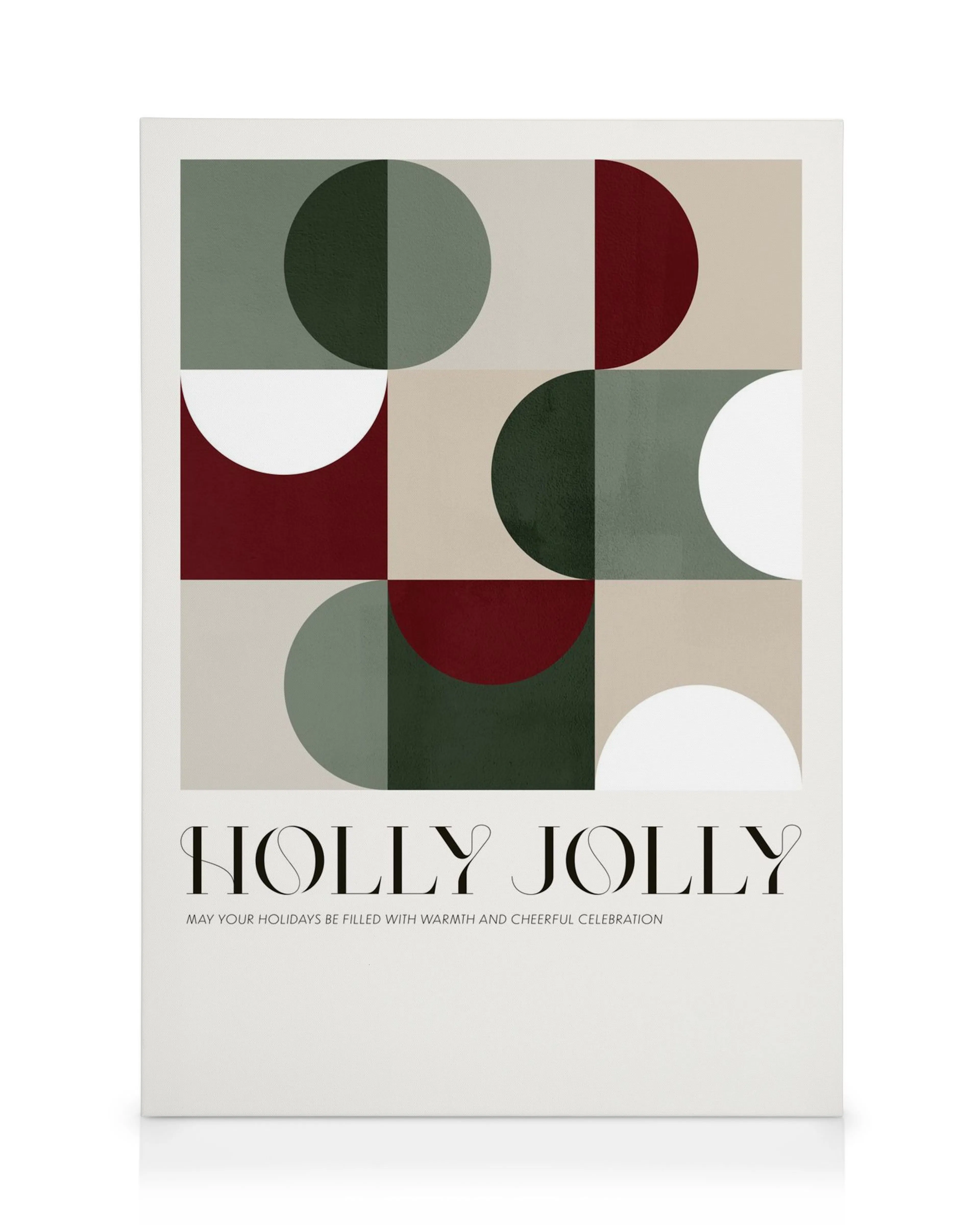 Holly Jolly canvas print with festive geometric shapes and holiday colours.
