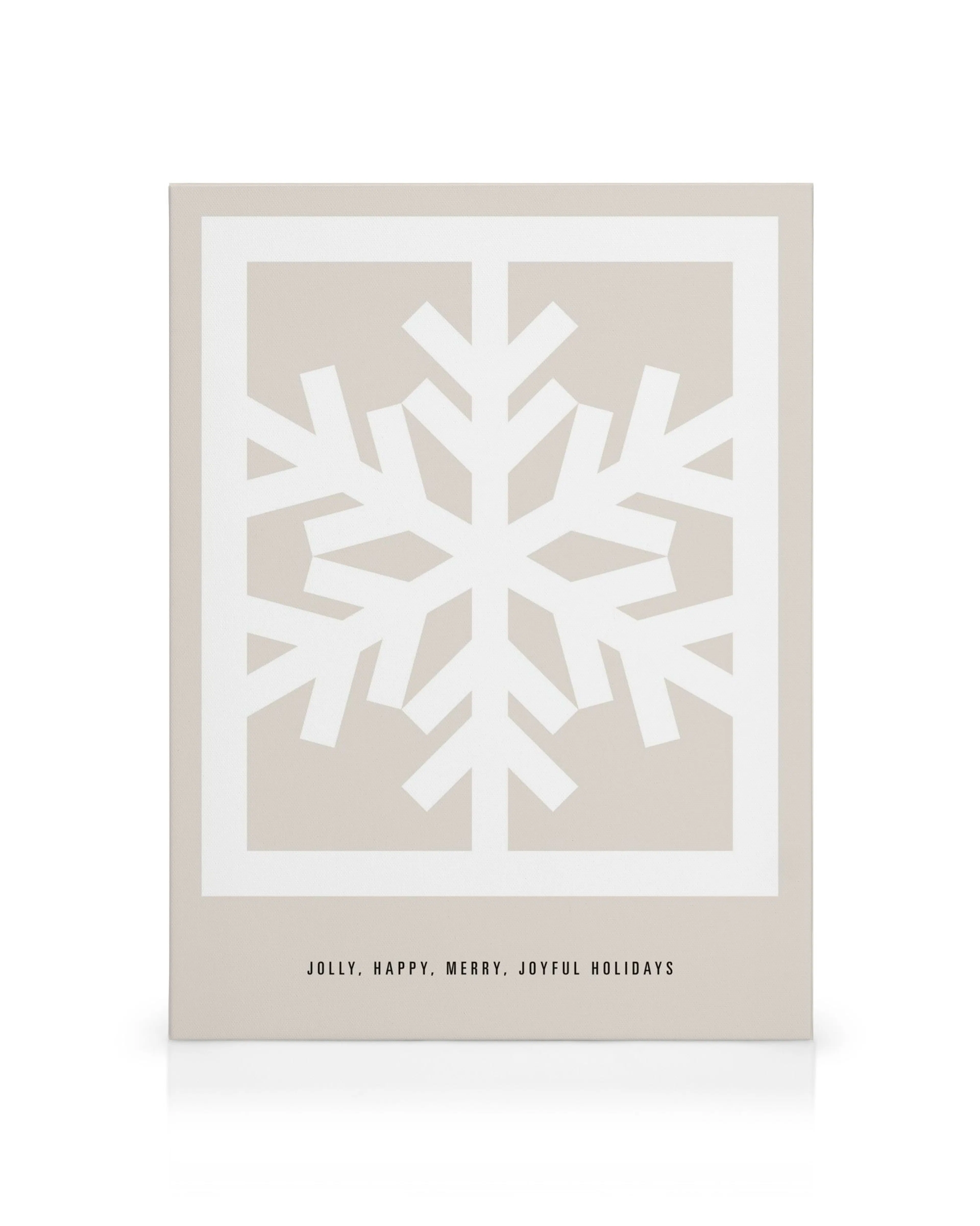 Graphic snowflake design on a neutral canvas print, perfect for holiday decor.