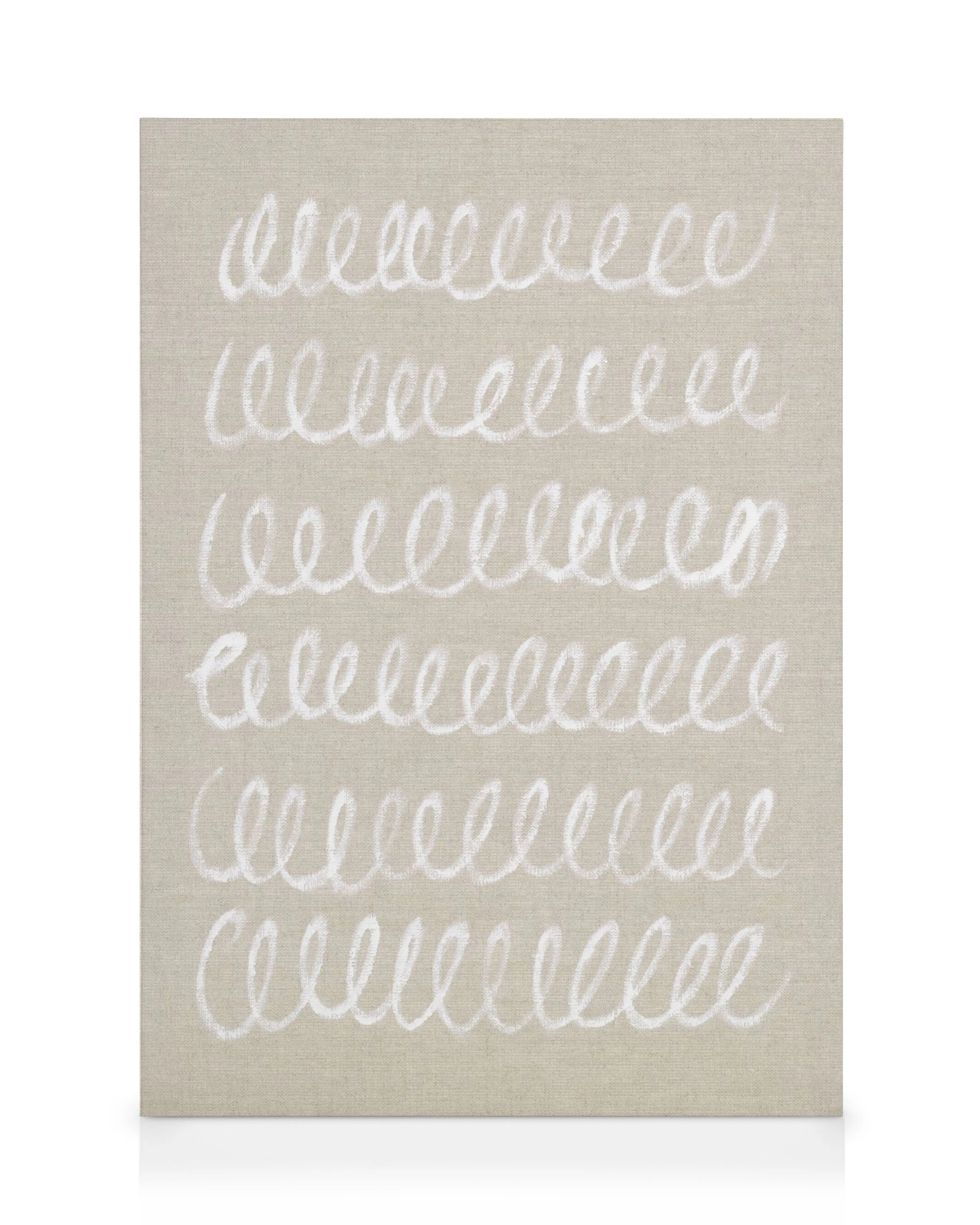 Canvastavla med vita, slingrande linjemönster på en beige bakgrund, skapar visuell textur och intresse.