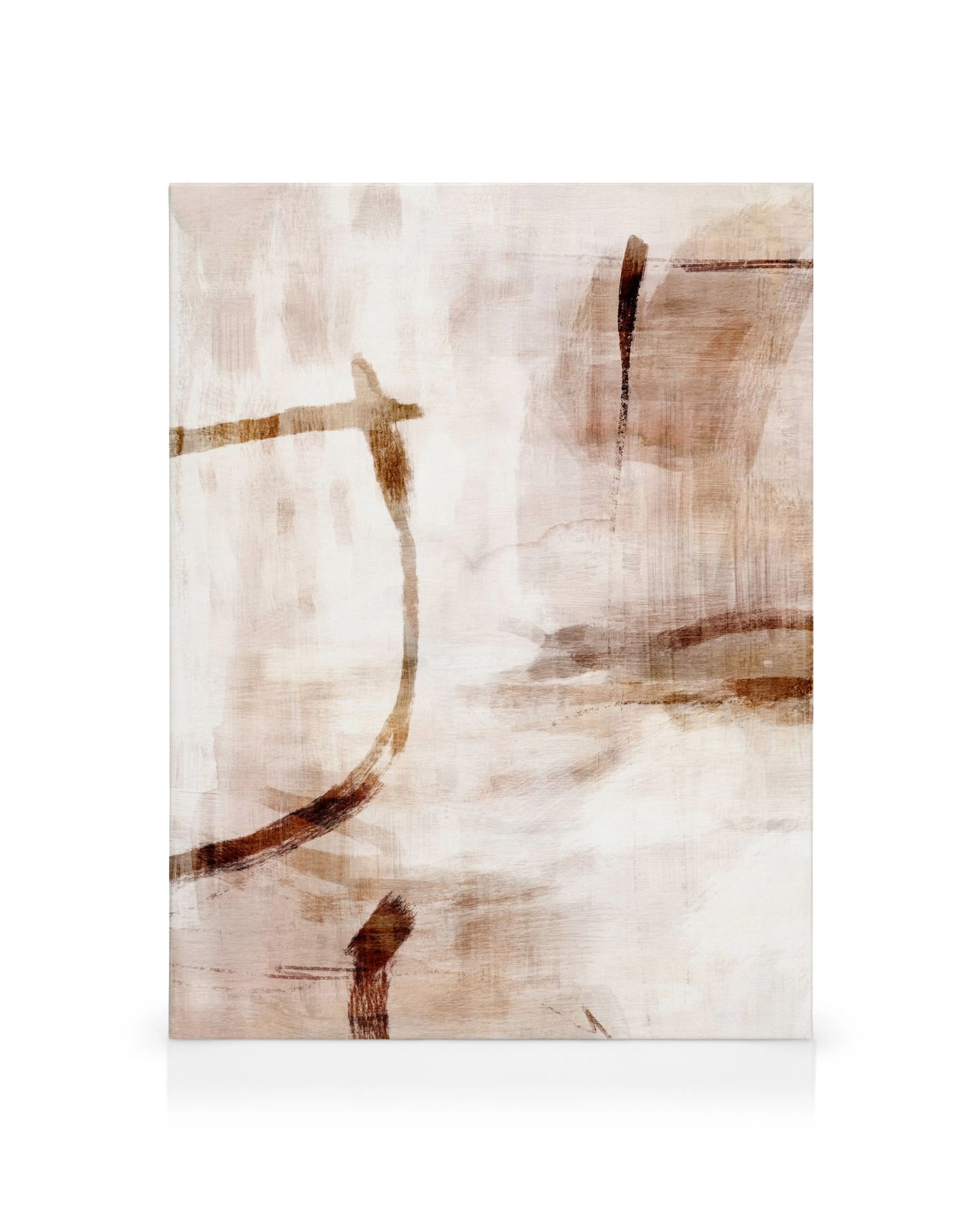 Soft russet abstract canvas print with earthy brown brushstrokes on a cream background.