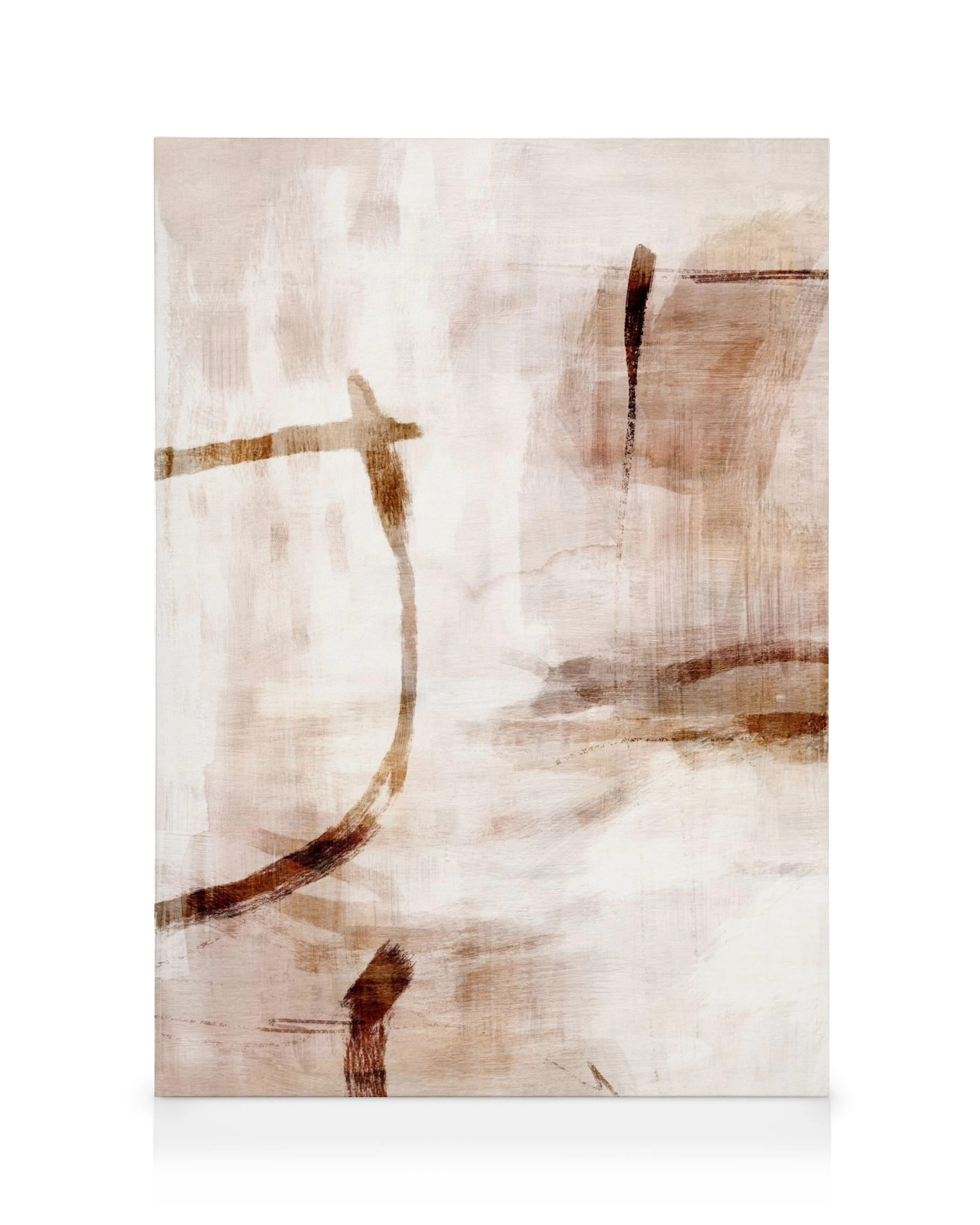 Soft russet abstract canvas print with broad brown and white brush strokes, creating a minimalistic look.