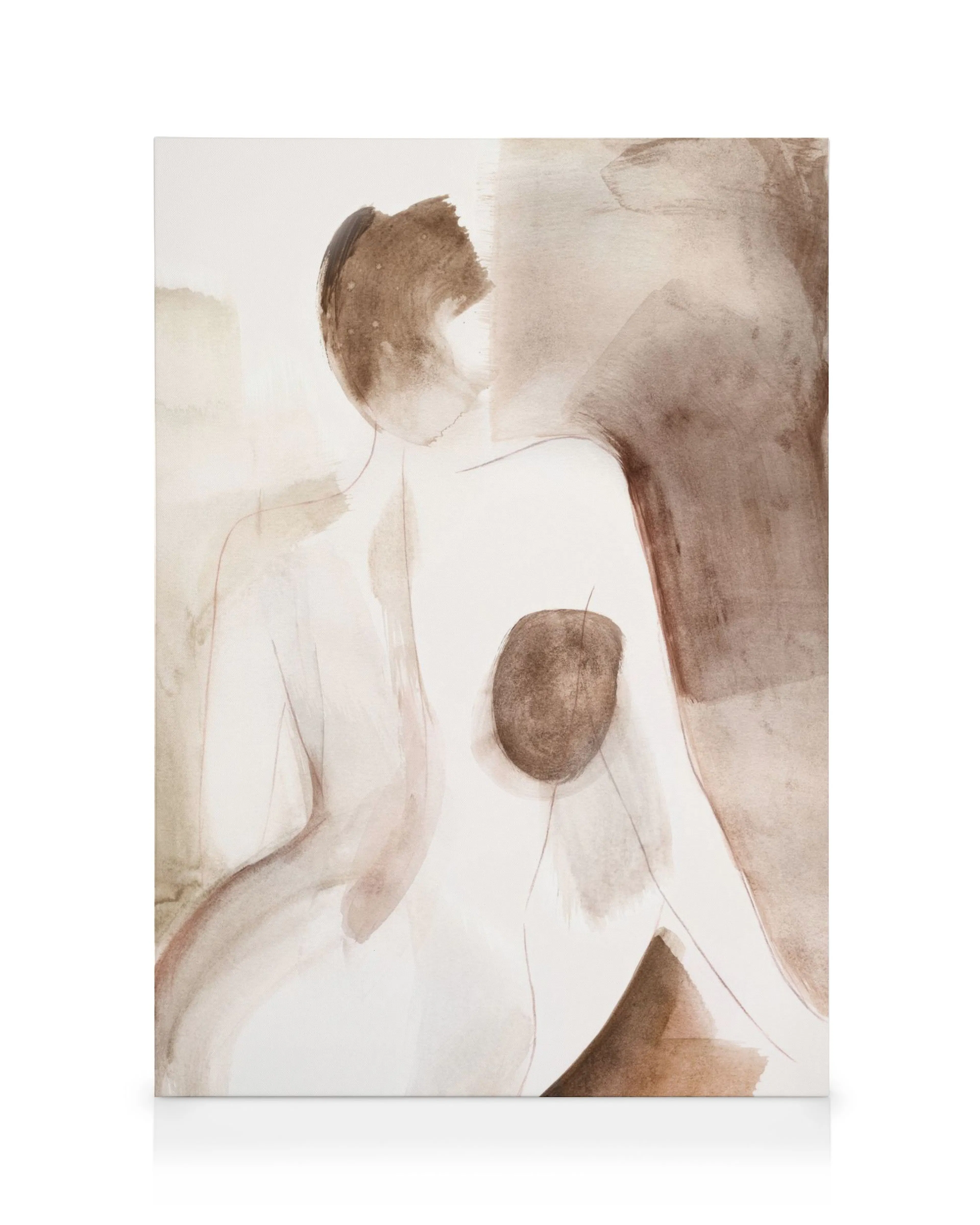 Obraz akwarelowy Femme Shapes Watercolor No2. Abstrakcyjne kształty beżowe, brązowe i białe tworzą sylwetkę. Sztuka nowoczesna.