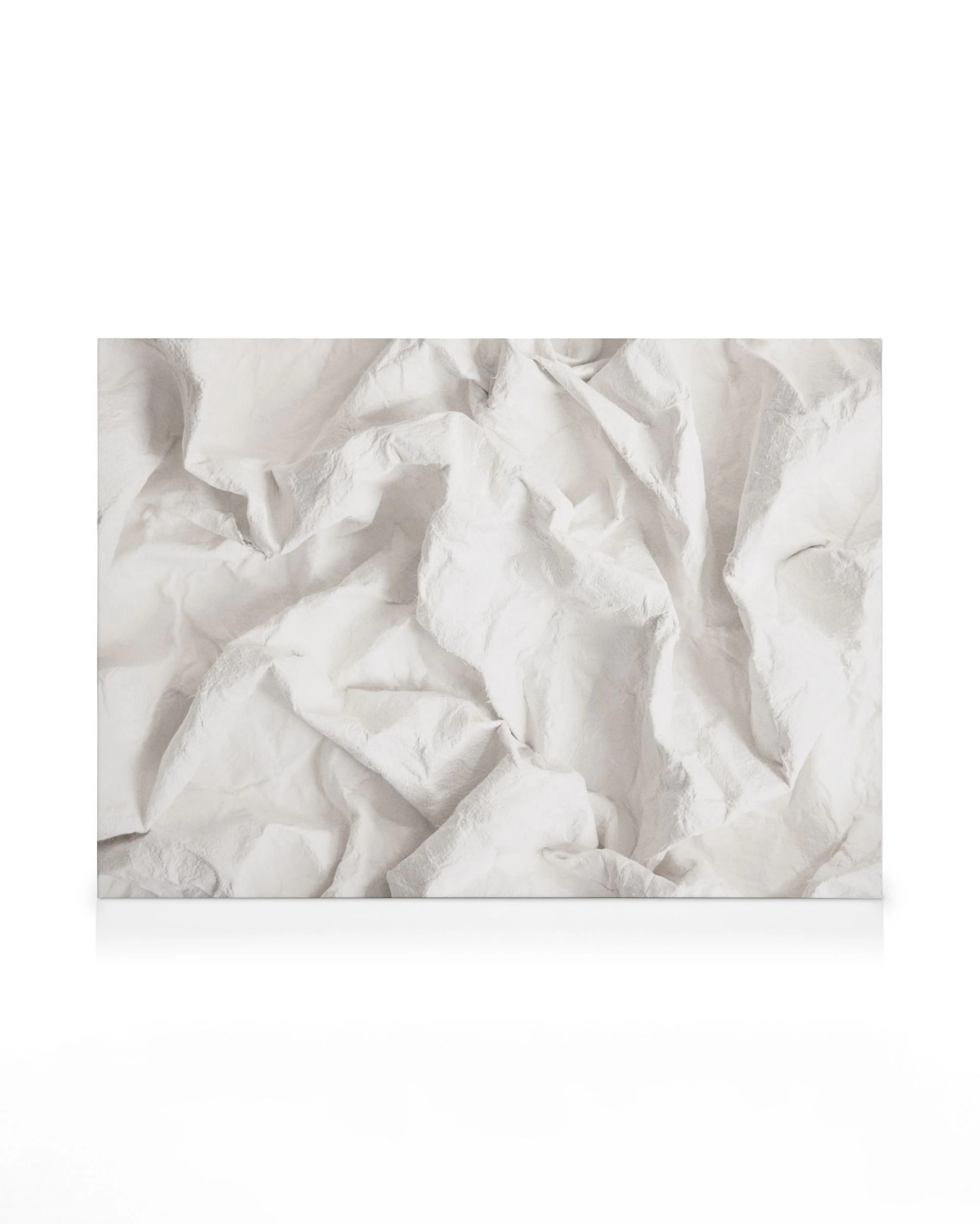 White crumpled paper texture canvas print with deep folds and creases, a unique paper art design.