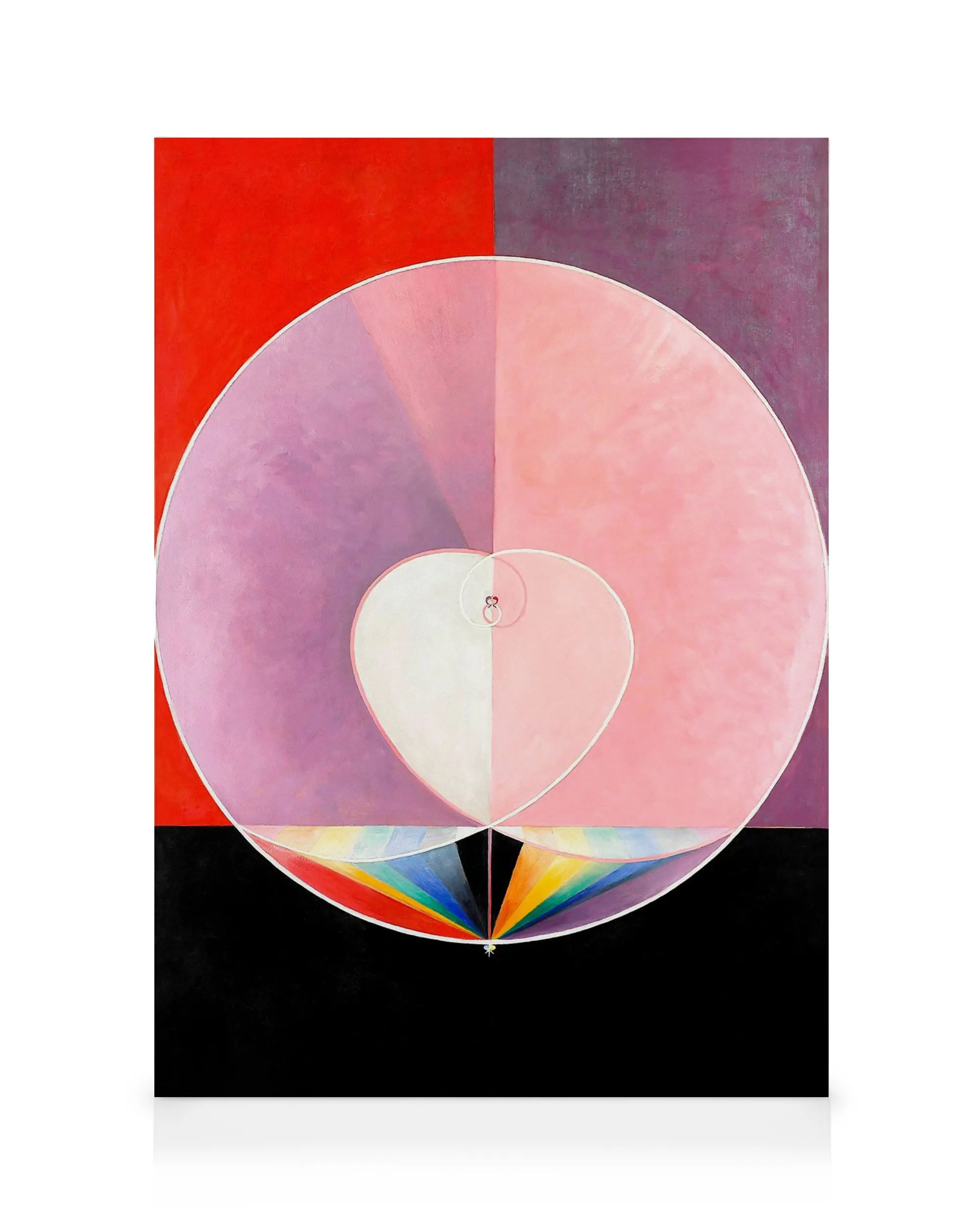 Abstract canvas print, The Dove, No. 2 by Hilma af Klint, with a large pink and purple circle, heart, and rainbow design.
