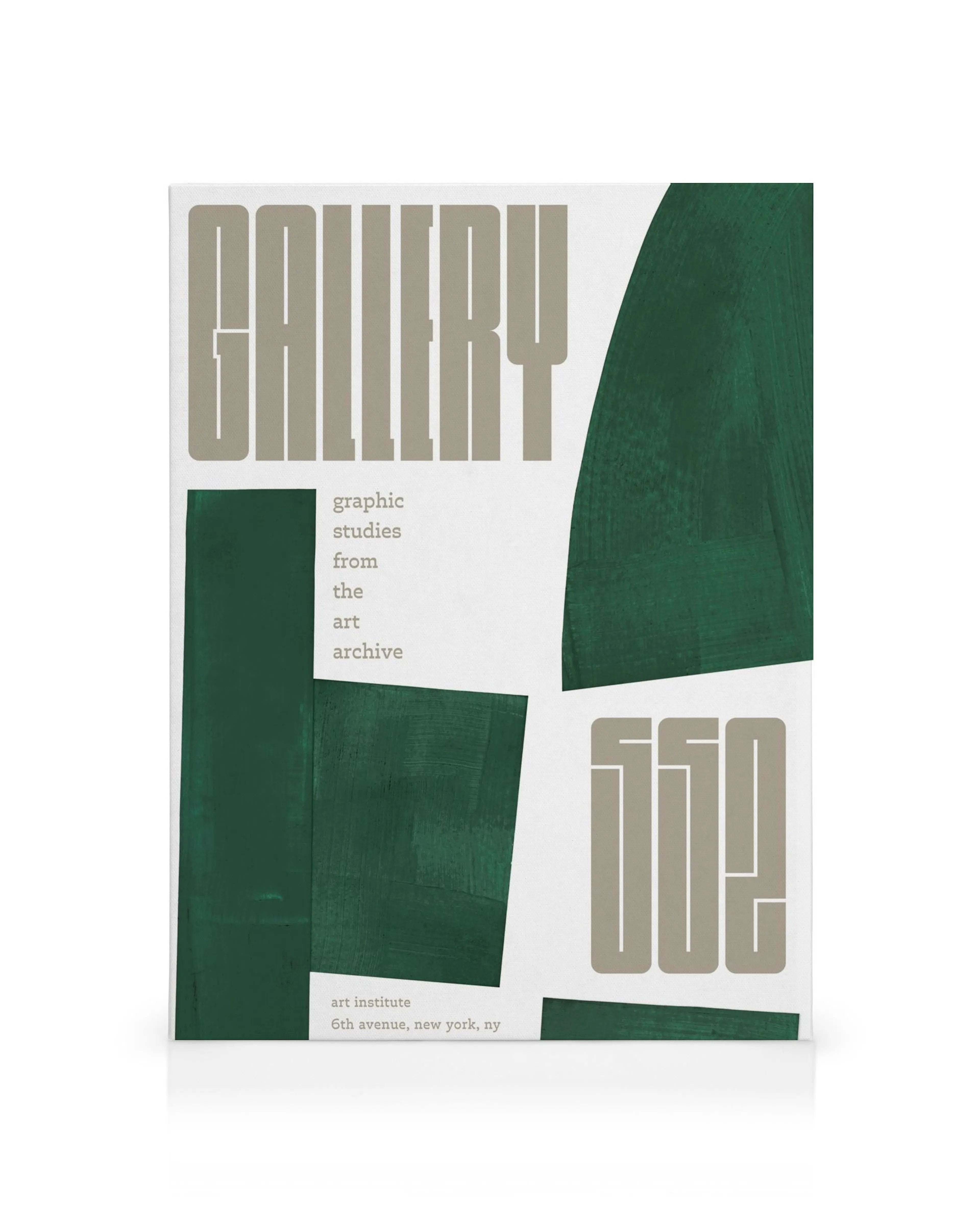 Gallery 552 Exhibition Leinwandbild, Weiß mit dunkelgrünen, abstrakten Formen und braunem GALLERY Schriftzug, moderne Kunst