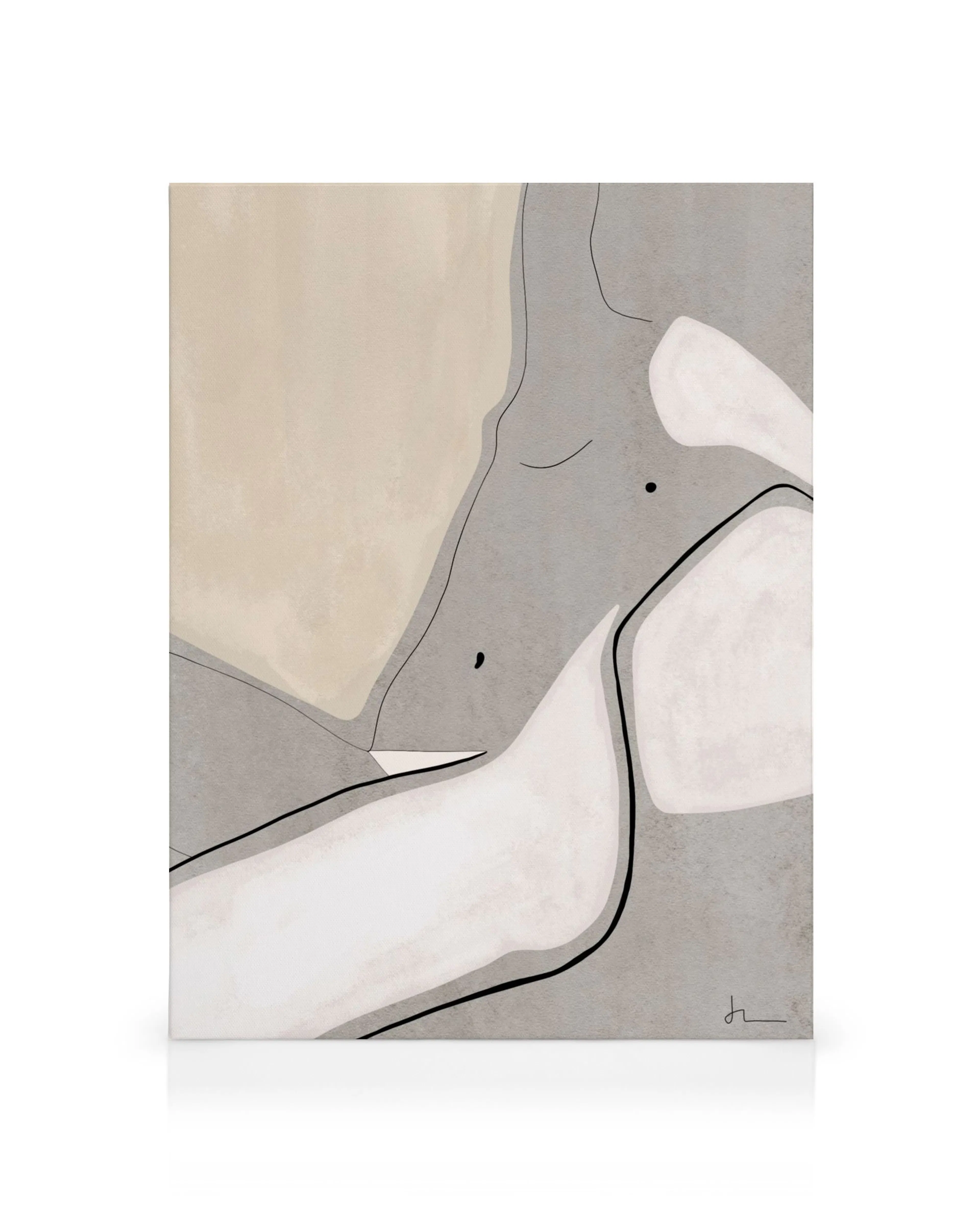 Leinwanddruck Pebble mit abstrahierter weiblicher Figur in Beige, Grau und Schwarz. Körperlinien und Formen.