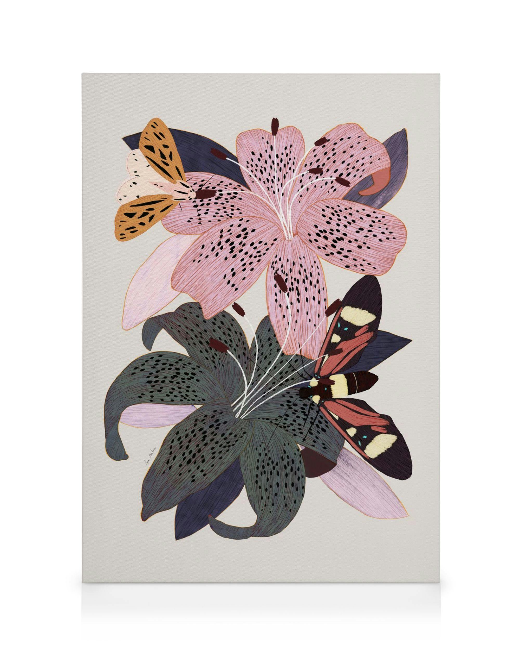 Canvas Prints Lilies and Butterflies Canvas print (50x70 cm - Black Frame)