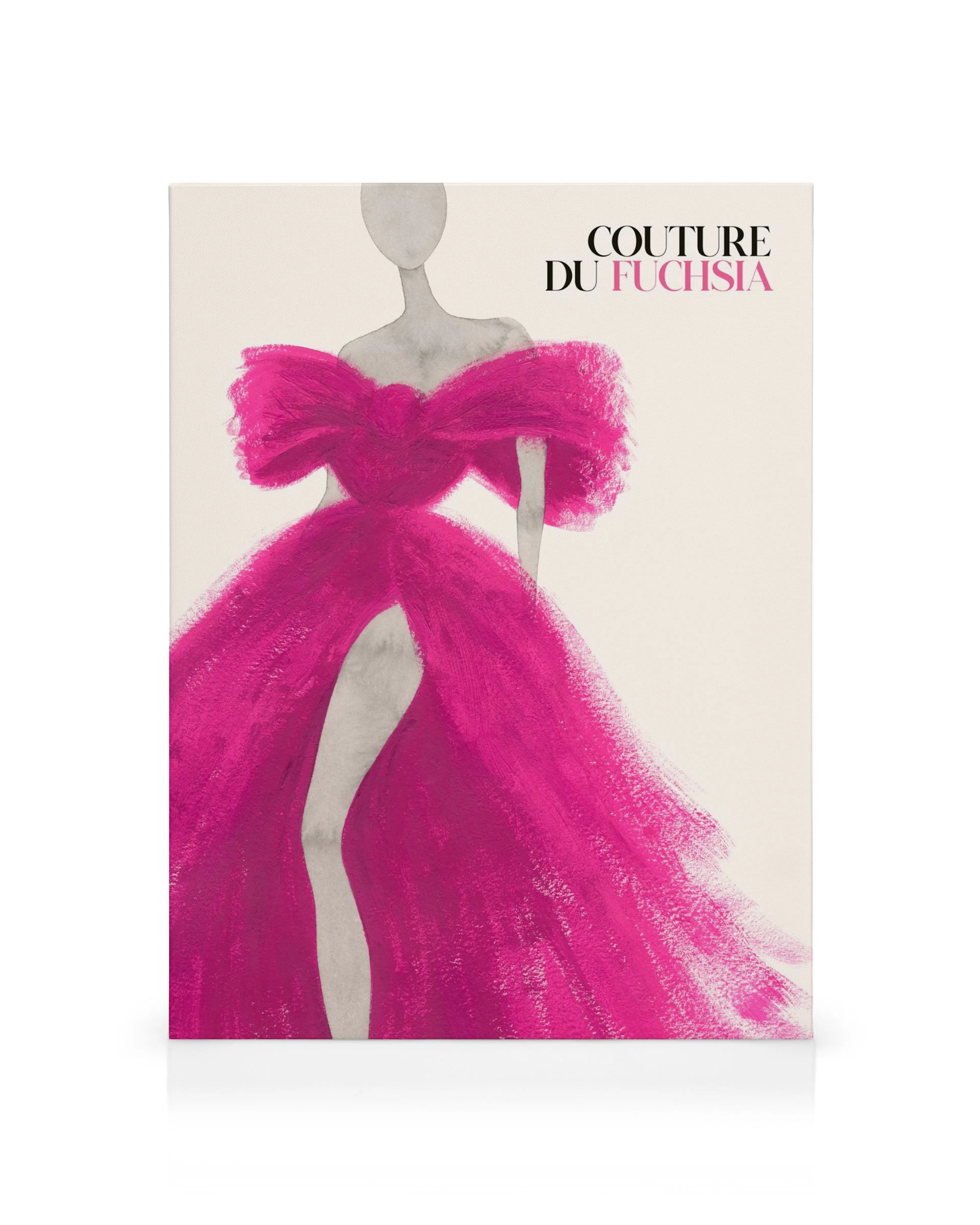 Couture du Fuchsia fashion illustration canvas print, featuring a vibrant fuchsia gown with a thigh-high slit.