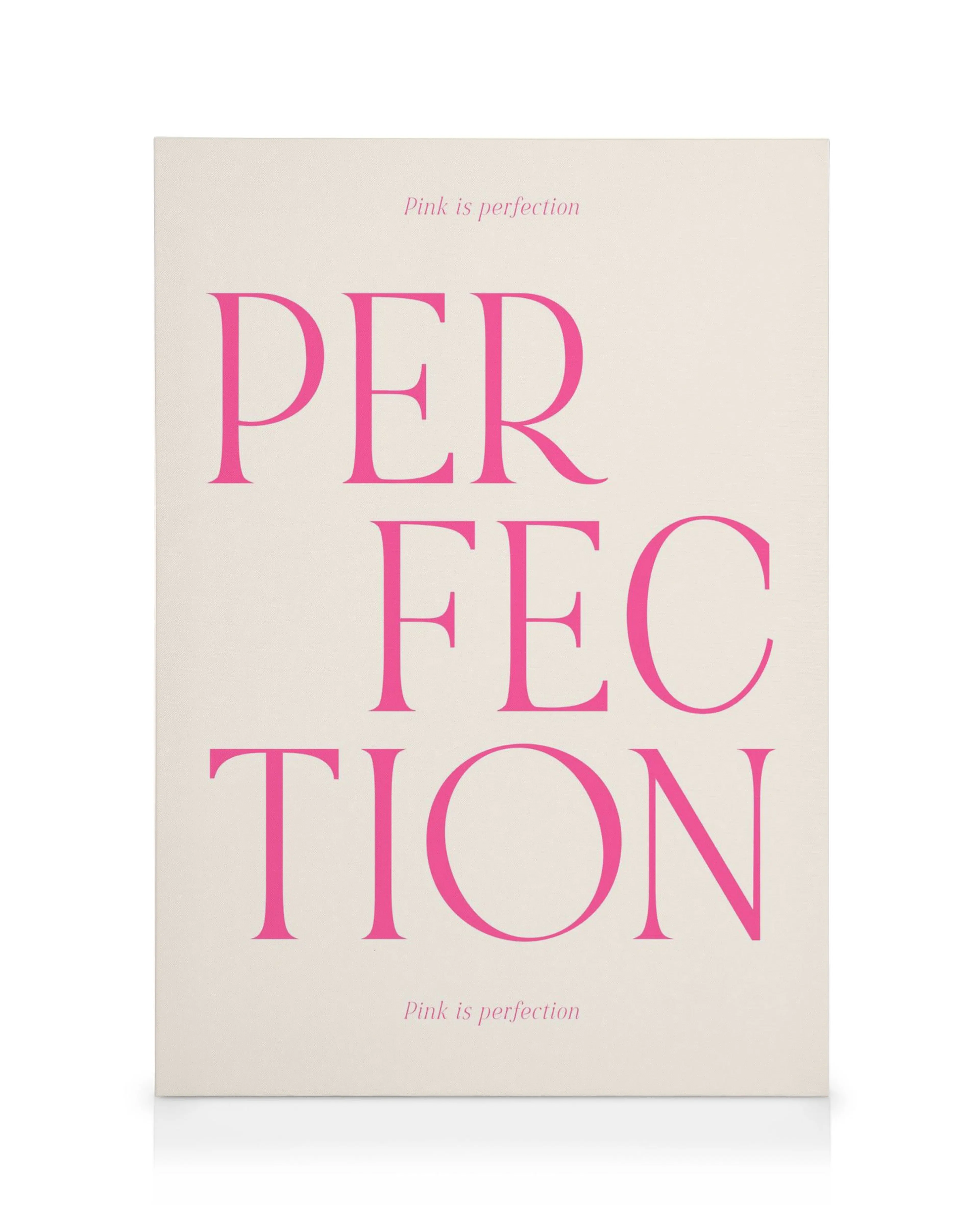 Stampa su tela Perfection in fucsia su sfondo beige chiaro, con scritta Pink is perfection.